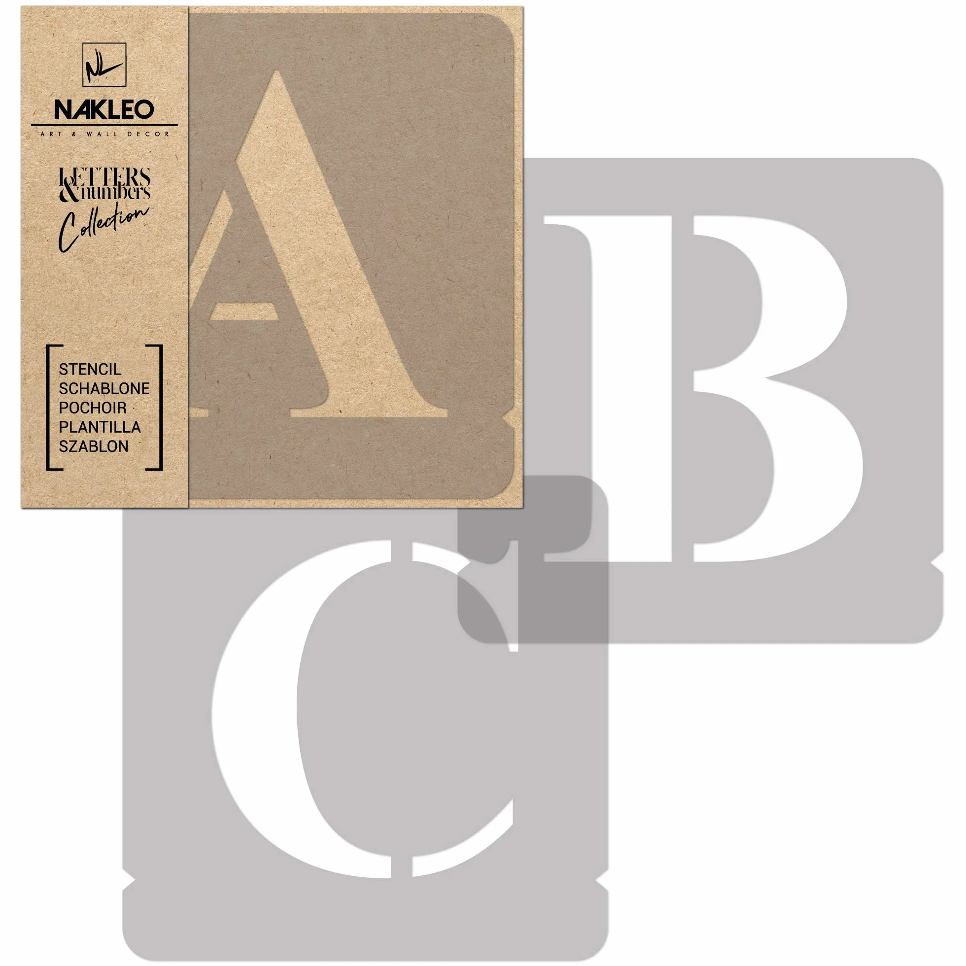 NAKLEO Stencil Alfabeto per Pittura 42 Pezzi Set, 5cm Lettere e Numeri Times Roman Carattere Maiuscola, Stampini Plastica e Riutilizzabile, Fai da te Modello Artigianato, Pareti Muro Legno Tessuto