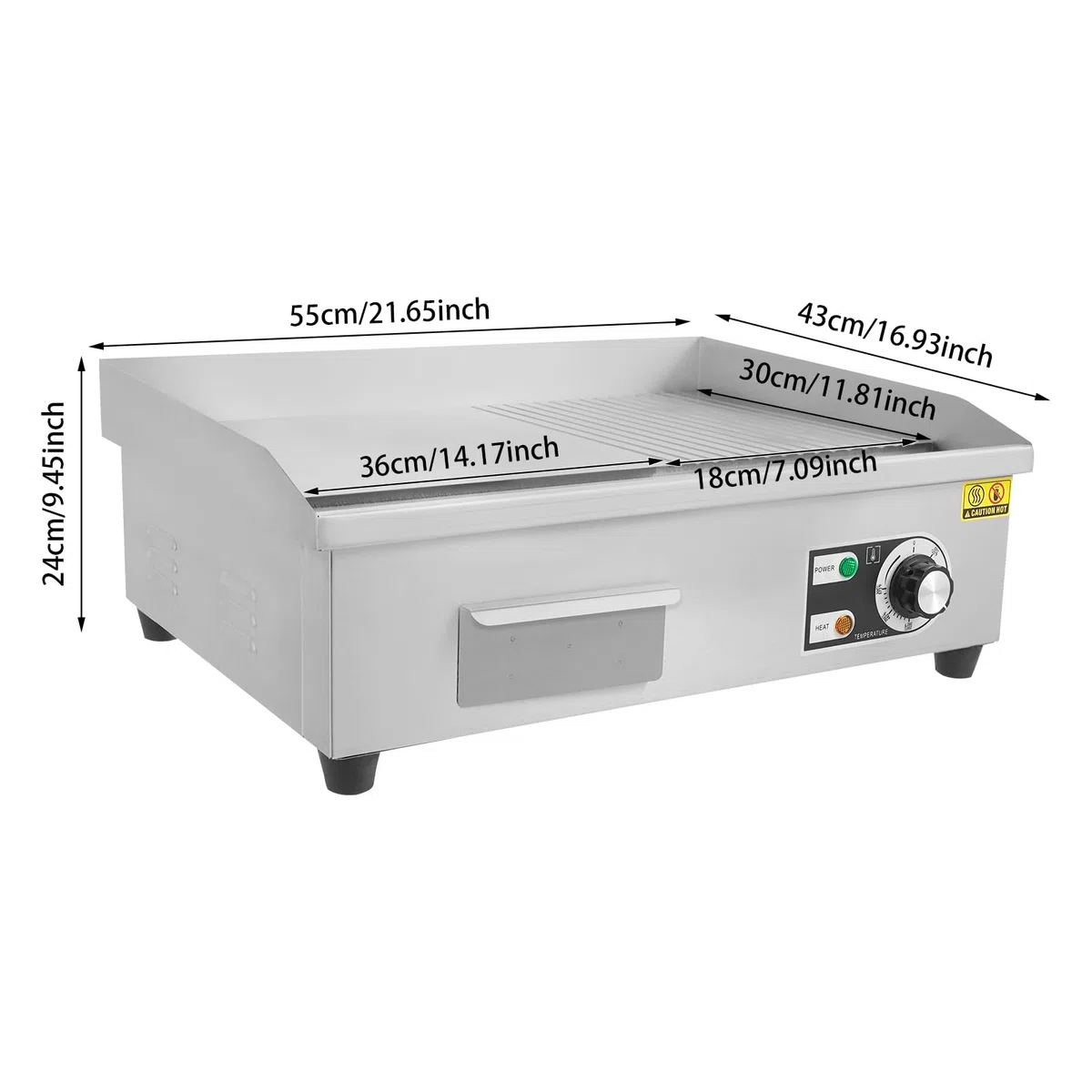 Piastra per barbecue commerciale 3000 W, griglia elettrica regolabile con luci di visualizzazione, teppanyaki, griglia da ristorante in acciaio inox, per mense, 55 x 43 x 24 cm