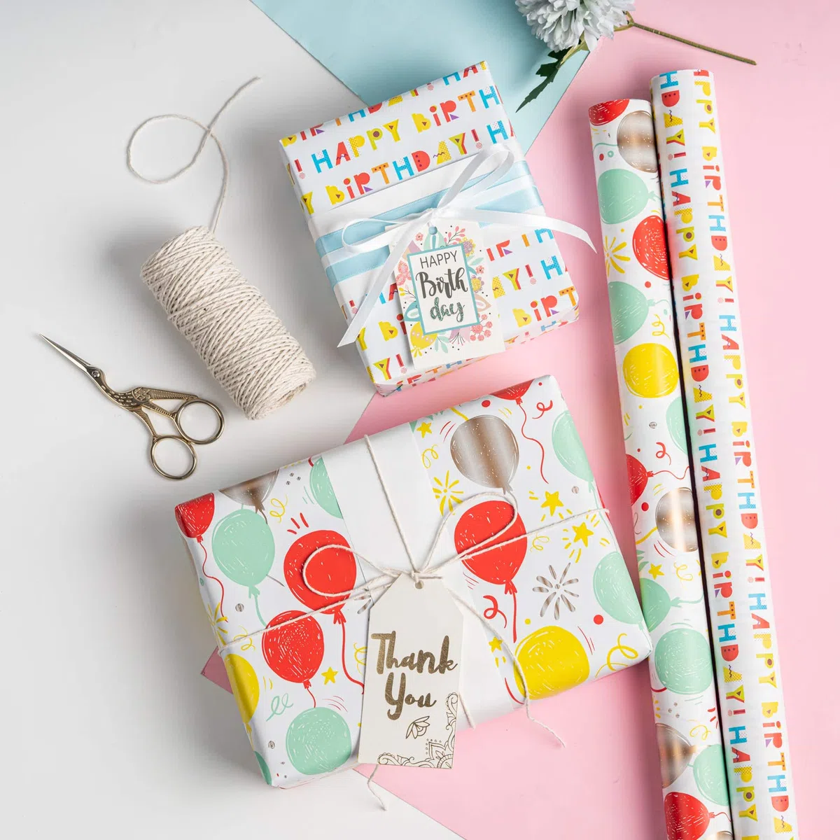 RUSPEPA Rotolo Di Carta Da Regalo - Mini Roll - 3 Diversi Design Di Stampa Di Compleanno - 43,2 cm X 305 cm Per Rotolo (Tltl Di 42,5 Piedi Quadrati)