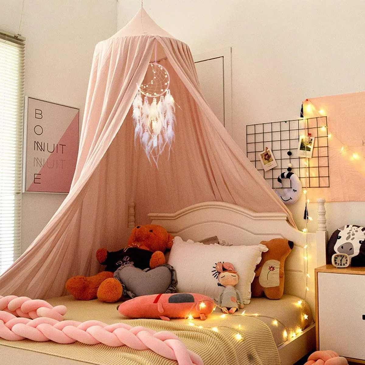 Acchiappasogni LED con Piume, Fatto a Mano Acchiappasogni Indiano Dream Catcher per Decorazione Parete di Nozze Camera da Letto Casa Ragazze Bambini Regalo di Compleanno