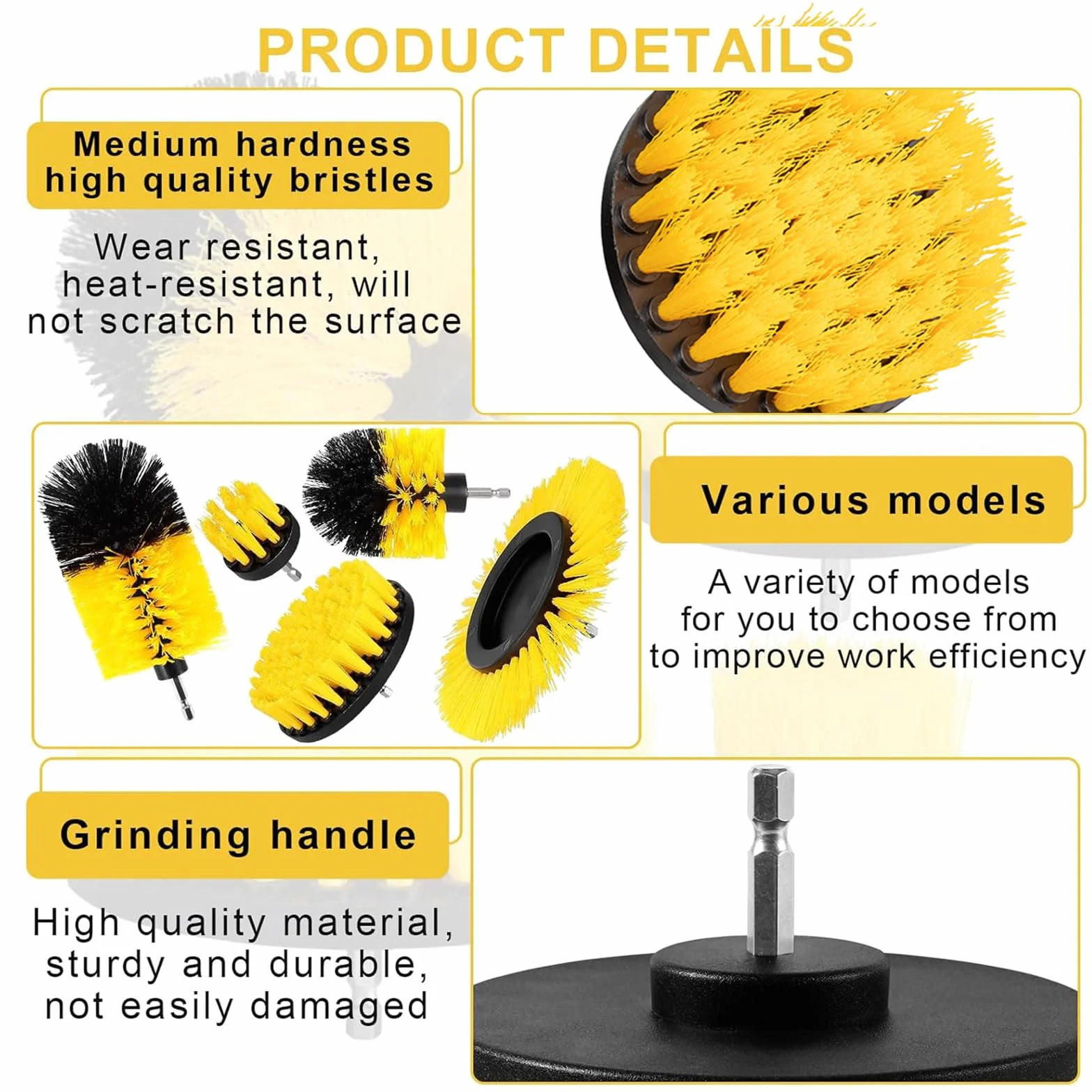 Set di 3 Spazzole per Trapano per Pulizia Universale – Spazzole Trapano in Nylon con Durezza Media, Adatte per Cucina, Auto, Bagno, Piastrelle e Ruote, Kit Pulizia Auto e Doccia