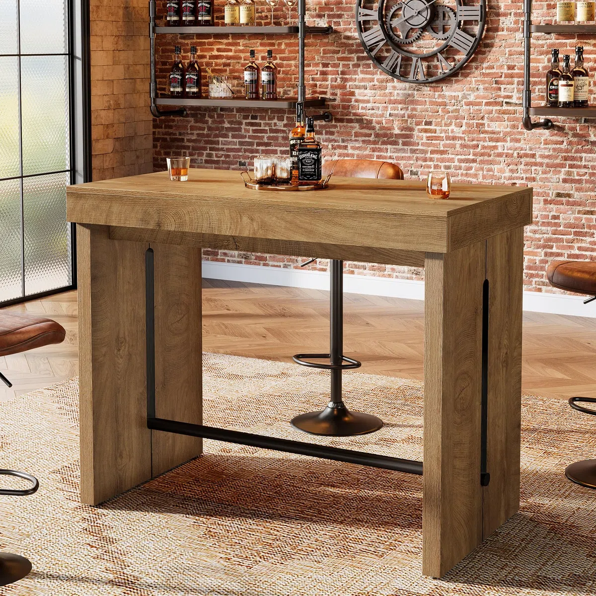 Tribesigns Tavoli da bar rettangolari in legno con poggiapiedi, 105x50x95 cm, tavolo da colazione alto, piccolo bancone da bar, bistrot, cucina per casa, sala da pranzo e soggiorno