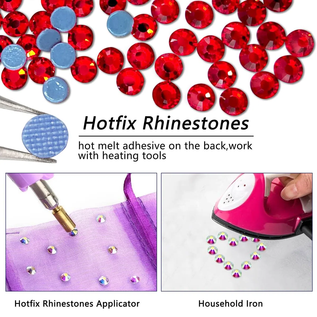 Hotfix - 5000 strass rossi, 21 colori, 5 misure, 2 mm, 3 mm, 4 mm, 4,8 mm, strass rotondi per vestiti, scarpe e artigianato fai da te (rosso)