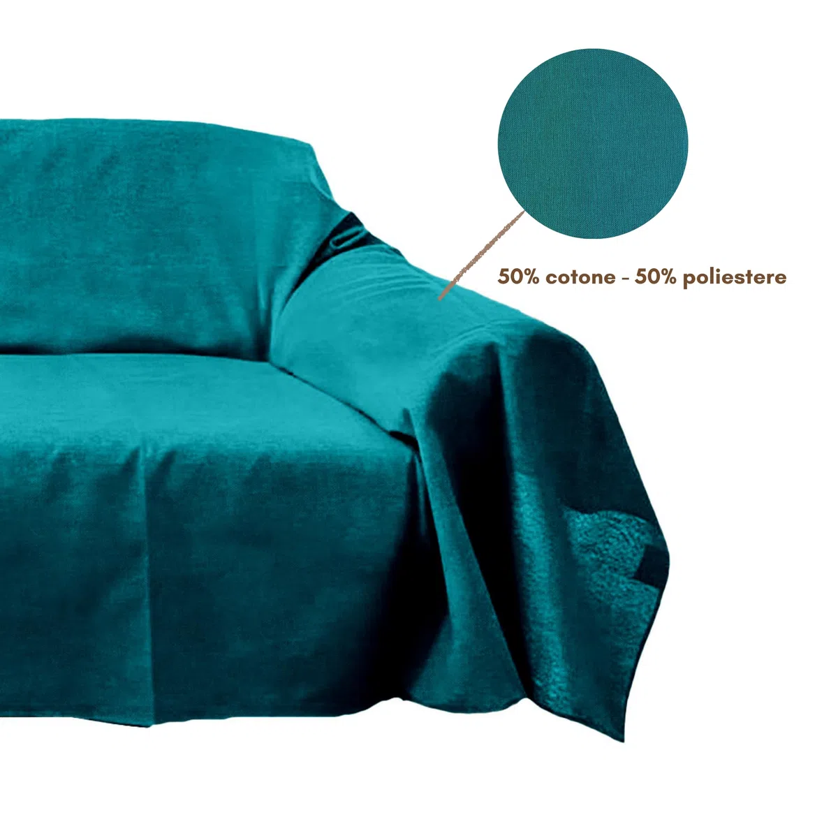 Telo copridivano 3 posti cotone e Poliestere , Foulard copridivano 2 posti e 3 posti, Telo Arredo Divano made in Italy 170x260 e 260x280, Telo divano 3 posti (Petrolio, 170_x_280_cm)