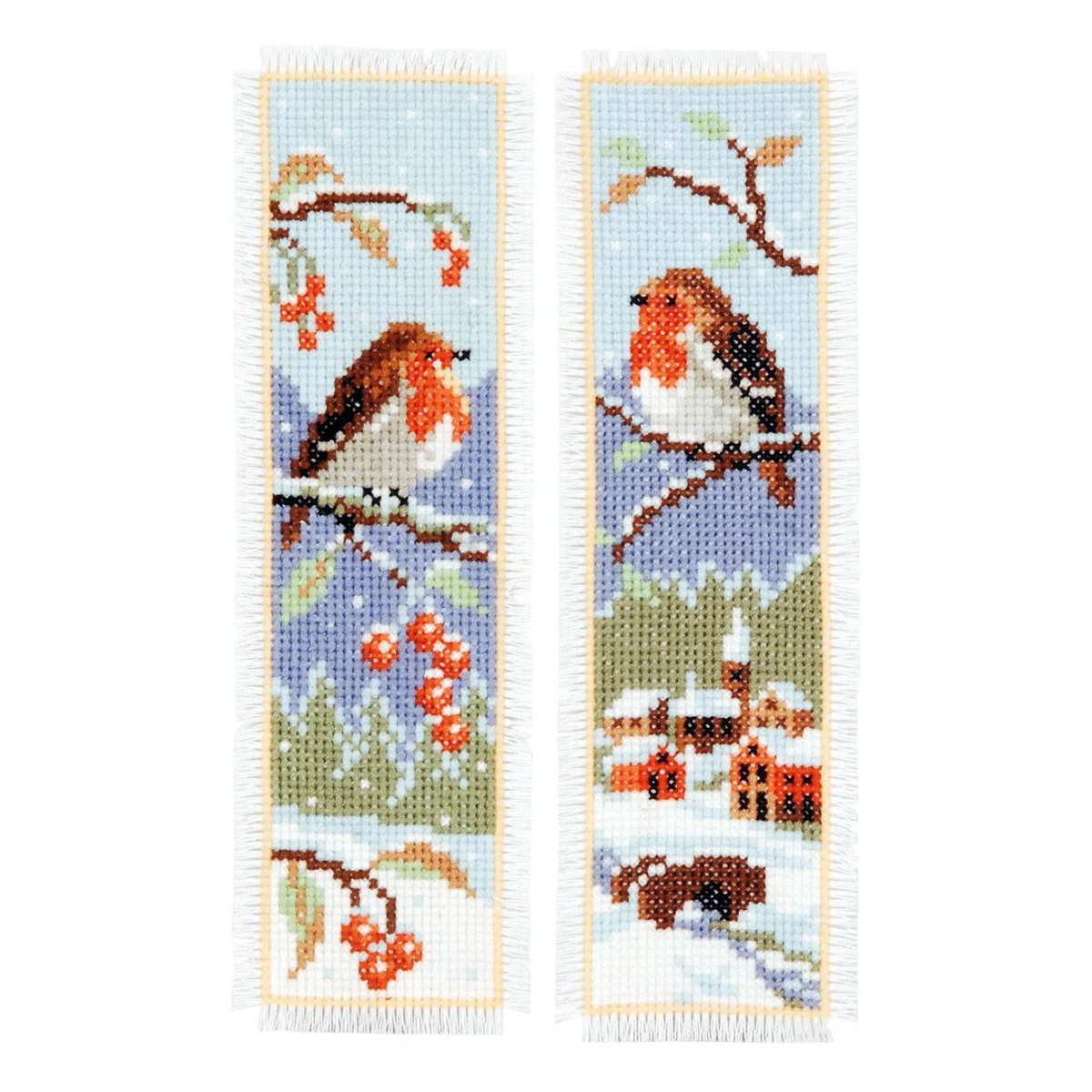 VERVACO Kit Punto Croce Segnalibri Contato PETTIROSSI Set da 2 Segnalibri Punto Croce da Ricamare 6 x 20 cm Set Fai da Te Creativo Adulti Ricamo Accessori per Lavoretti Creativi