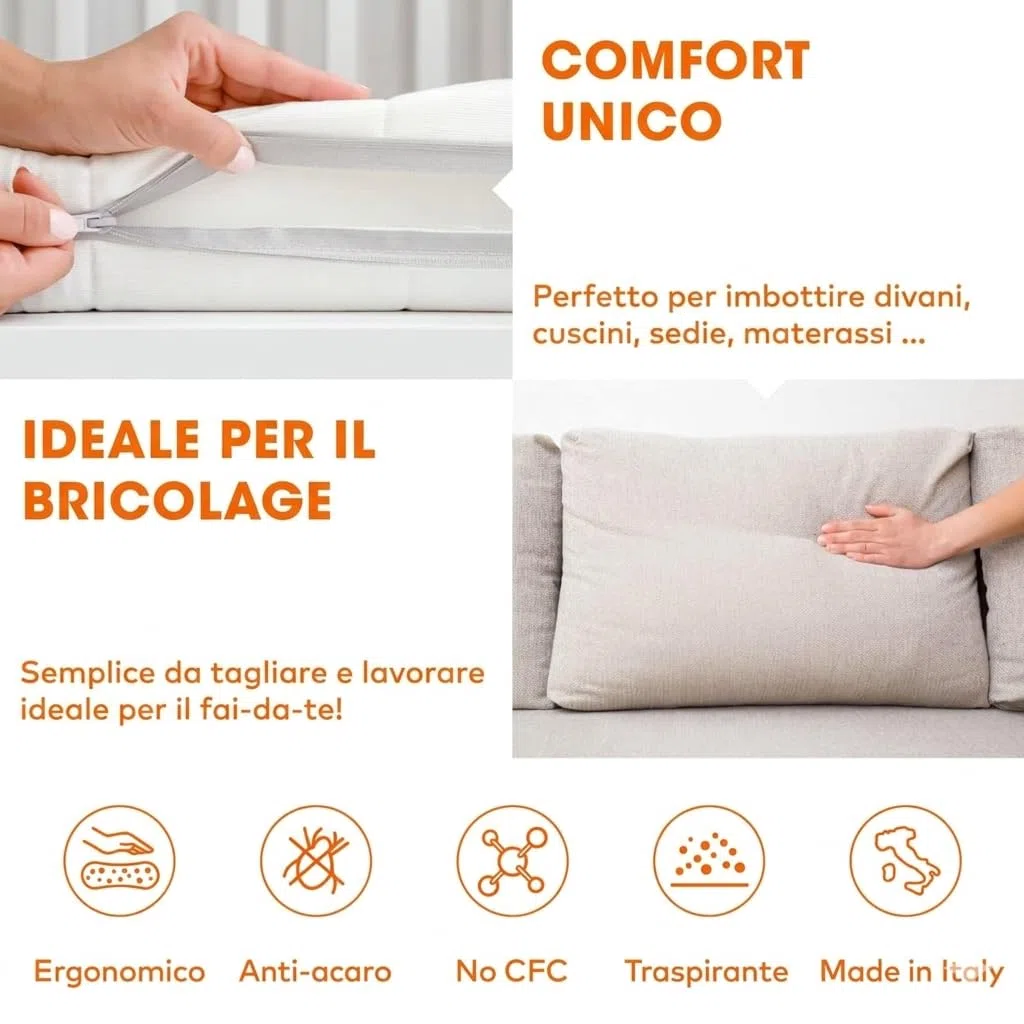 fashion home Pagano Gommapiuma Alta Densità per Imbottitura – Ideale per Divani, Cuscini e Materassi, Resistente e Indeformabile Made in Italy (50x100x5 cm)