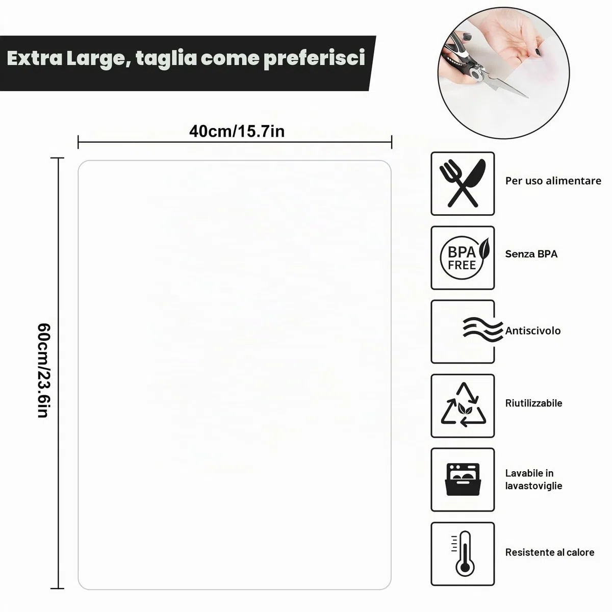 KitchenRaku Tappetino Silicone 60x40cm, antiscivolo resistente al calore grado alimentare lavabile in lavatrice Protezione Superficie di Lavoro Tavola da Disegno per Bambini BPA-free,Trasparente