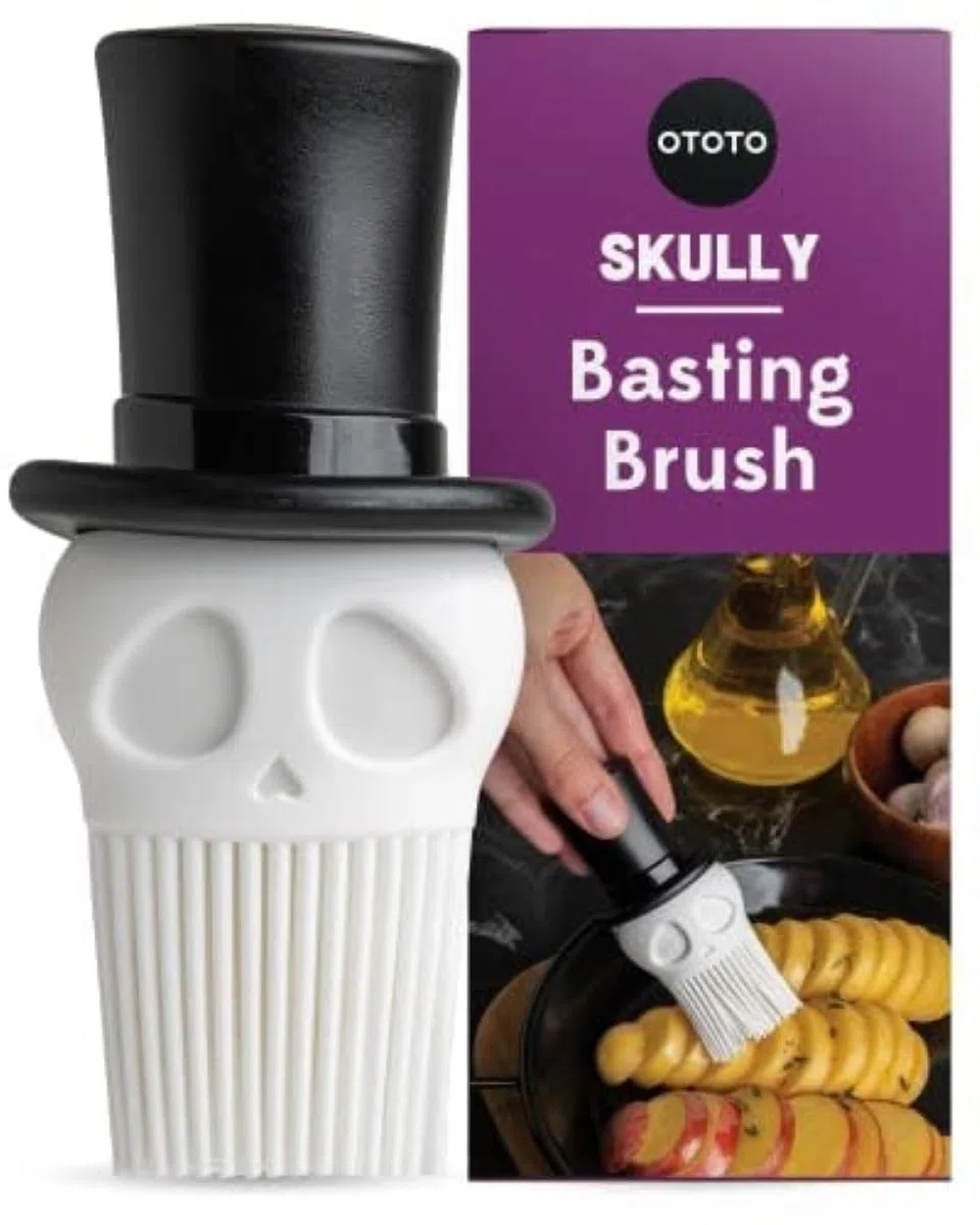 OTOTO Skully - Pennello da pasticceria in silicone, regalo da cucina, regali spettrali, accessori da cucina a forma di teschio, spazzola per cucinare - regalo da cucina, gadget da cucina, regali