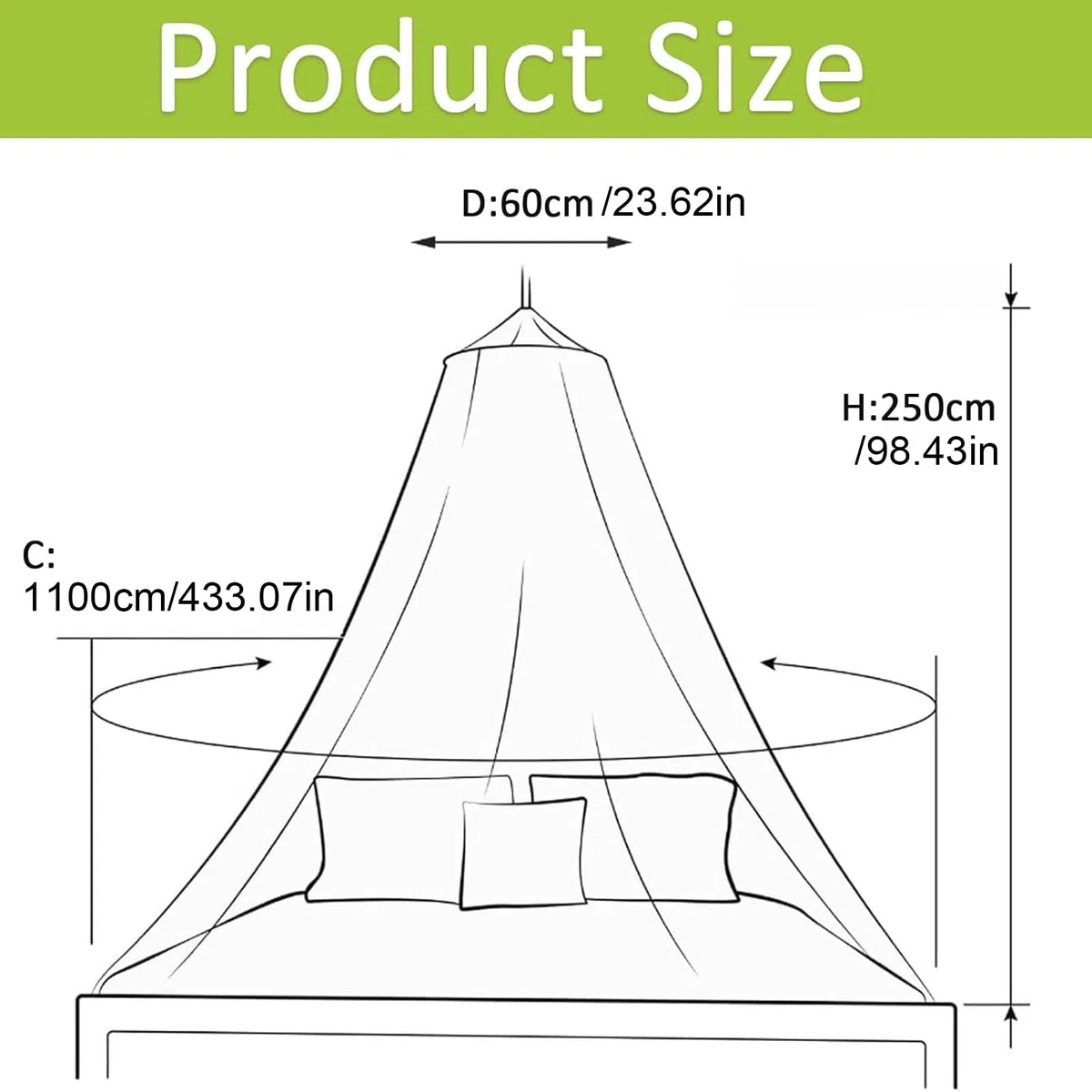 Matrimoniale, Zanzariera Letto, Zanzariera a Baldacchino, 250x60x1100cm, Cupola Zanzariera, Da Letto Baldacchino, per Letto Grande Zanzariera Universale a Cupola per Uso Interno