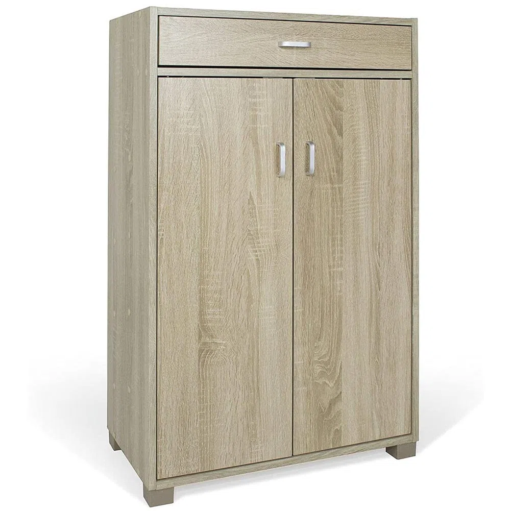 BAKAJI Mobile Scarpiera Portascarpe Ingresso Casa con 5 Ripiani Porta Scarpe + Cassetto Chiusura 2 Ante Struttura in Legno Armadio Mobiletto Ausiliario Multiuso, 95 x 63 x 33 cm (Quercia)