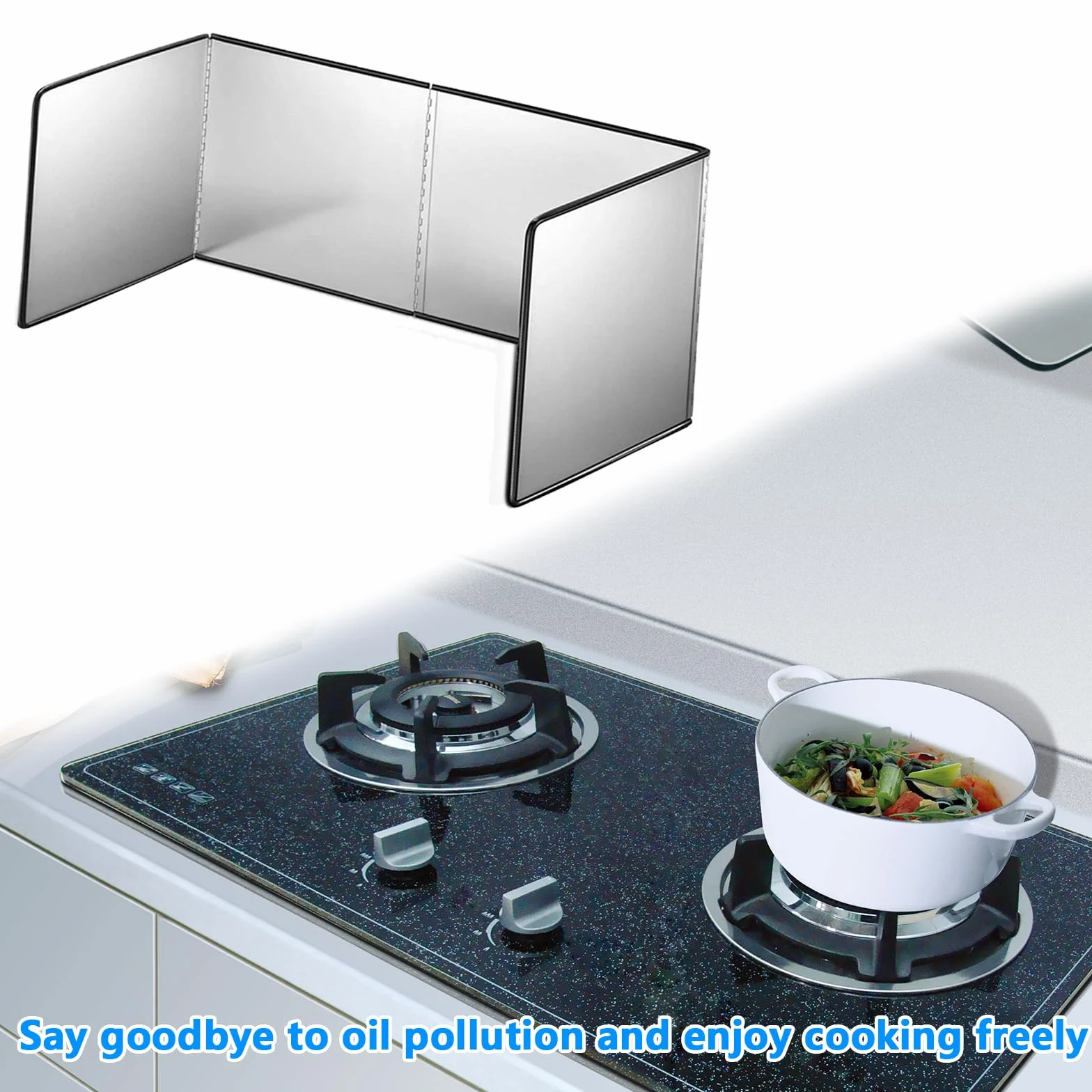 Aisny Piastra Antispruzzi da Cucina, Schermo Antispruzzi da Cucina in Acciaio Inox, 80x40x30cm Piastra Antispruzzi da Cucina Pieghevole Deflettore per Fumo D'Olio, Protezione Antispruzzi per Fornello