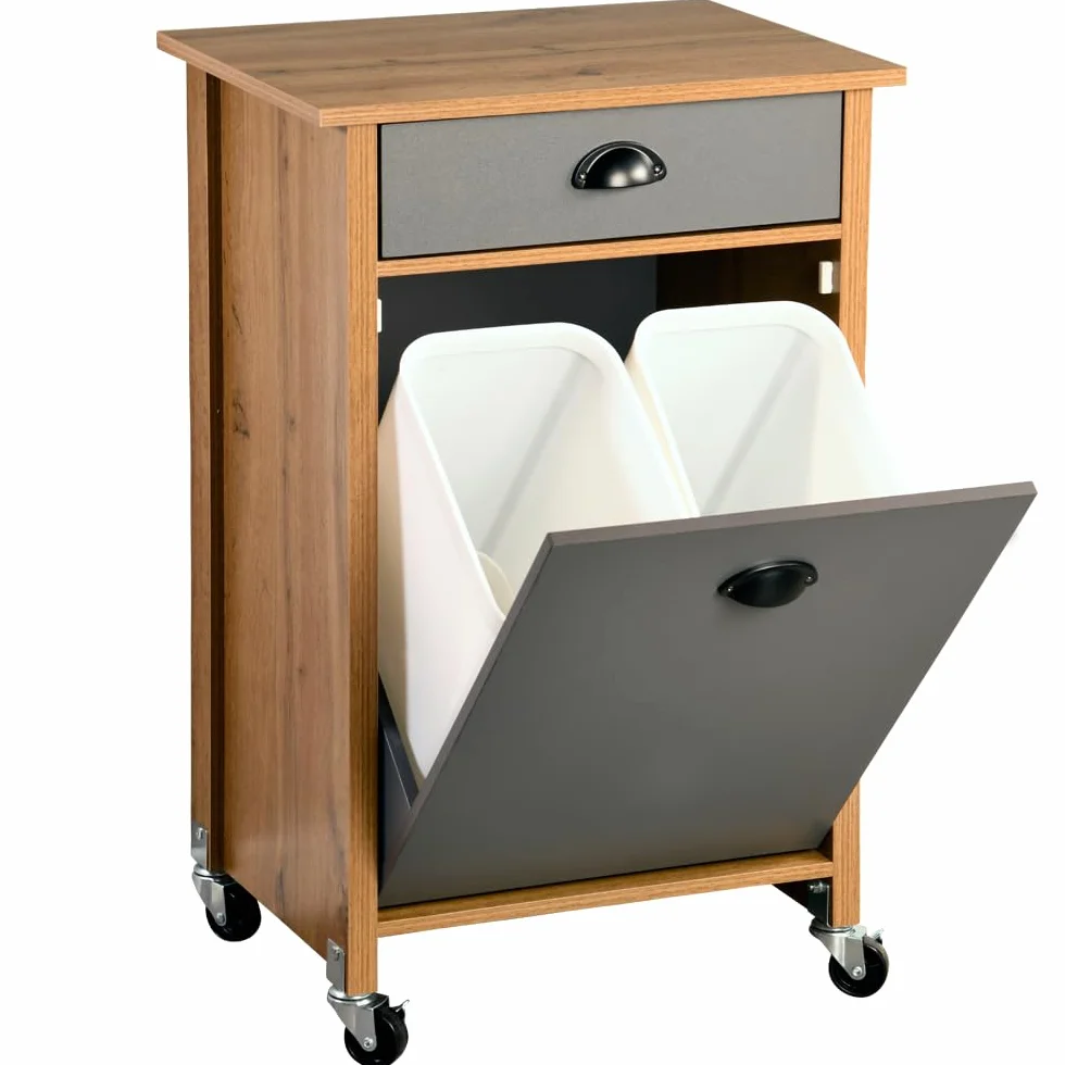 Kesper Carrello da cucina con sistema di raccolta differenziata, materiale: fibra, dimensioni: 50 x 79 x 37 cm, colore: marrone, grigio | 25528 13