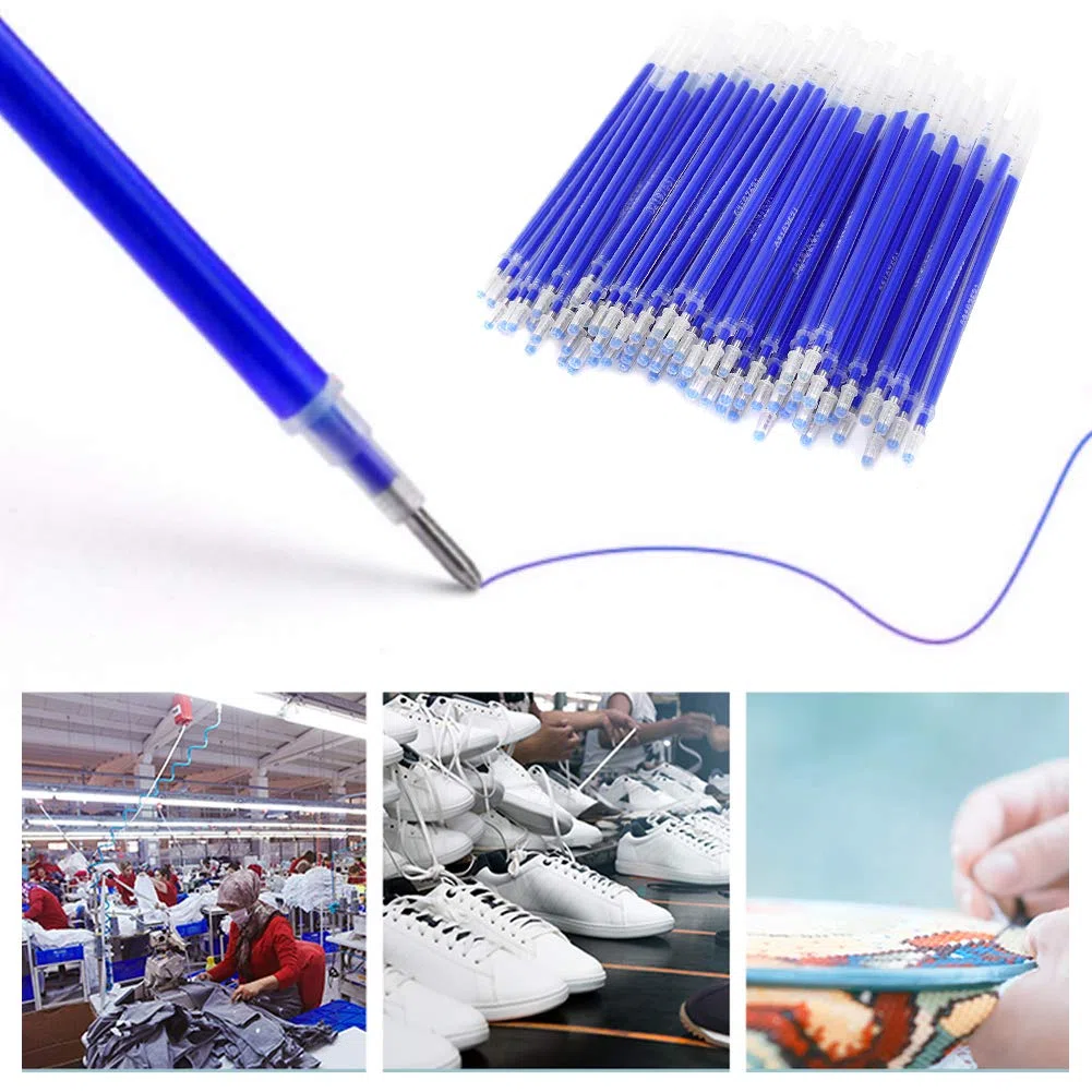 Pennarelli Termosensibili Blu per Pelle e Tessuto, 100 Ricariche per Penna a Scomparsa con Calore, Accessori da Cucito per Marcature Temporanee su Abbigliamento, Scarpe e Pelle