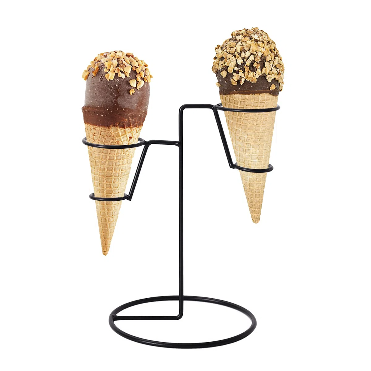 Supporto coni gelato cono waffle - 2 fori in ferro, nero supporto per porta gelato, Porta Gelato con base, per sushi,coni di popcorn, sushi, finger food bambini, compleanno, pomeriggio, tea party