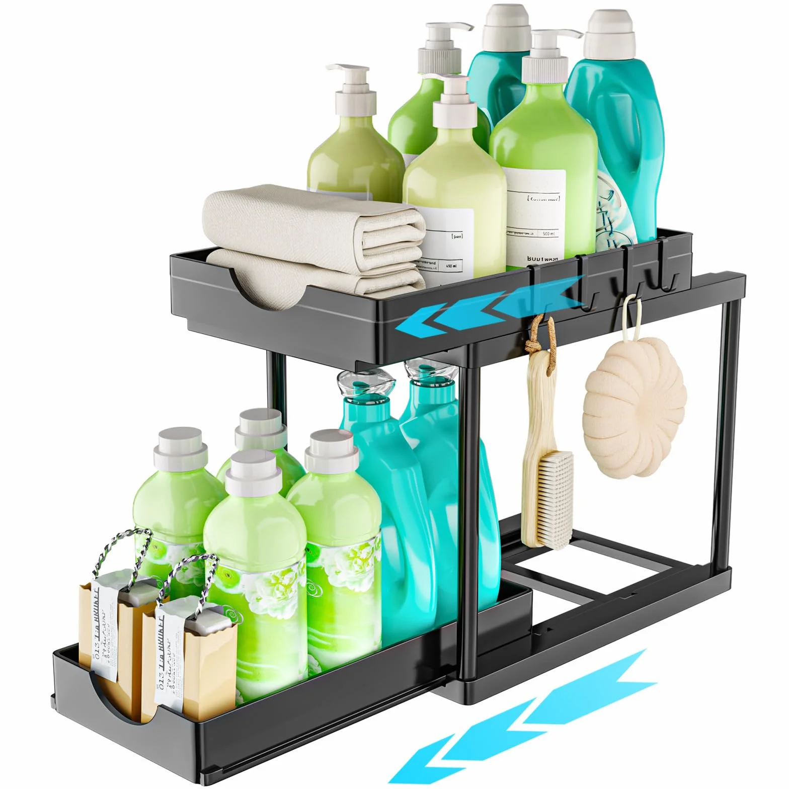 ARSTPEOE Organizer Sottolavello Cucina - Cassetto Estraibile, Scaffale a 2 Livelli, Nero, 1 Pezzo