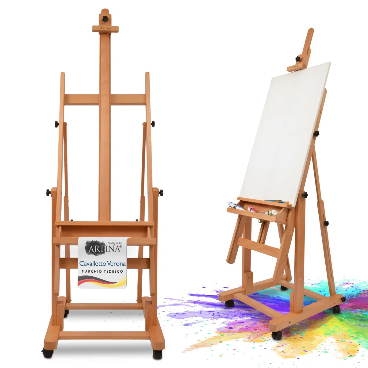 Artina Cavalletto da Studio per Pittura Professionale - Verona - cavalletto in Legno di faggio oleato - Cavalletto per dipingere Professionale