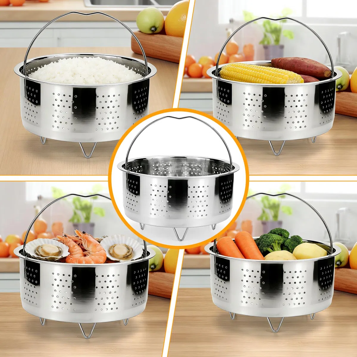 BINYI Inserto per pentola a vapore in acciaio inox 304, inserto per vapore, 17,5 cm, per pentola a vapore, inserto per pentole, cestello a vapore, pentola a pressione, stufare verdure, frutta e uova