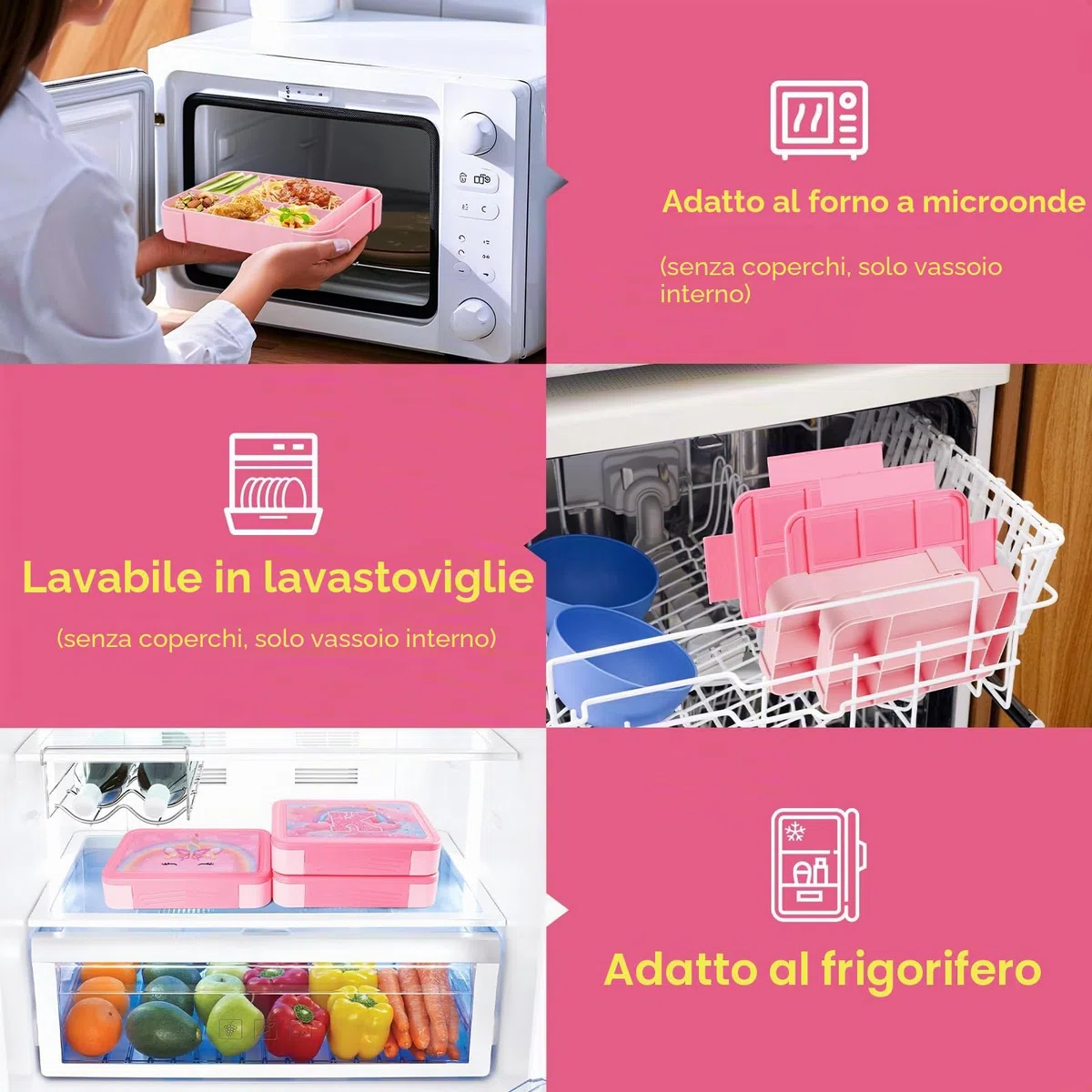 JYPS Porta Merenda Bambino, 1330ml Porta Pranzo Bambini, Lunch Box Bambina Con 6 Scomparti, Portamerenda Bambina Per Scuola, Portavivande Con Posate, Bento Box Senza BPA (Unicorno)