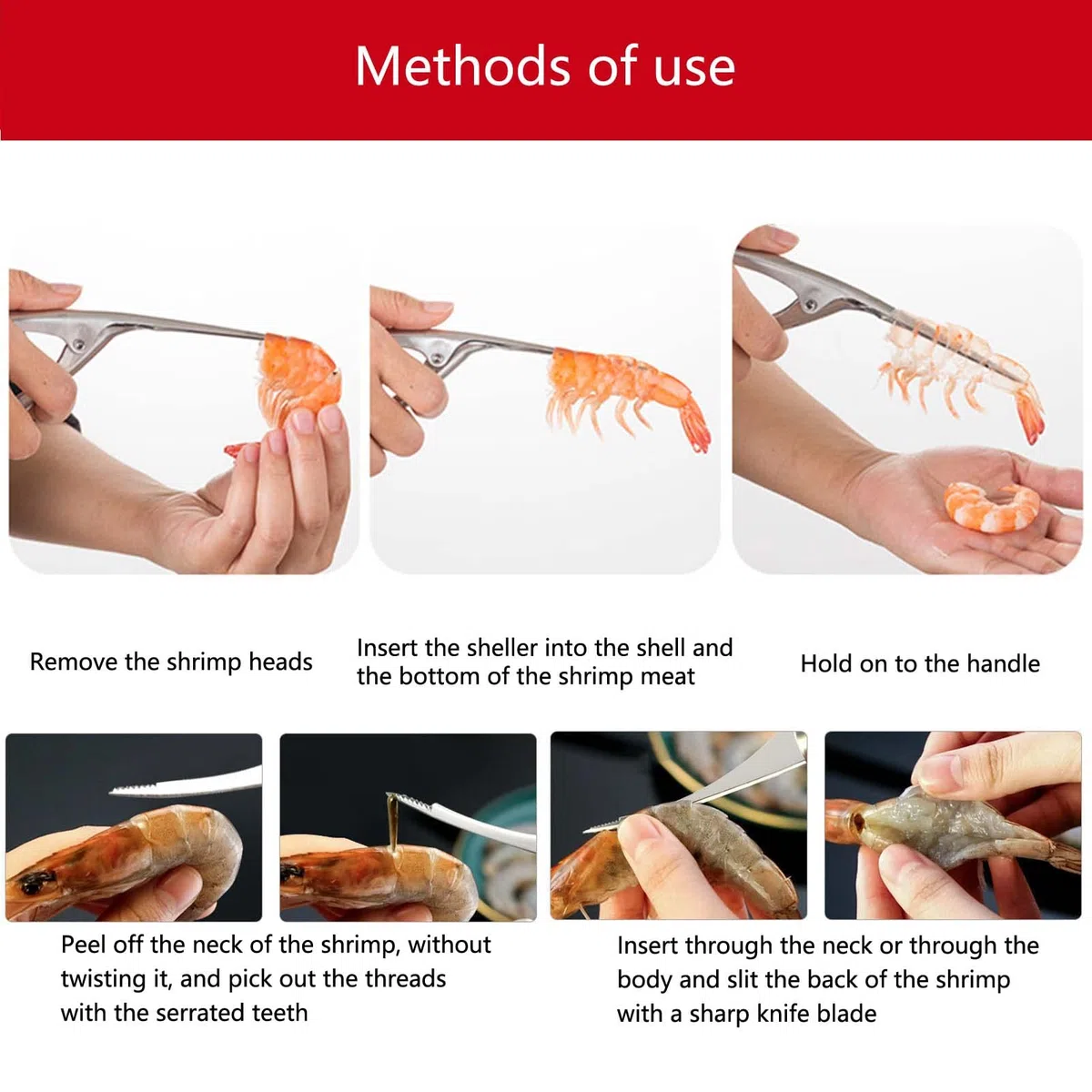 3 Pezzi Shrimp Peeler, Set di Coltello Gamberi All In 1, Coltello per Gamberi in Acciaio Inox, 5 In 1 Pela Gamberi, Forbici di Gamberetti Sbucciati per Prodotti Come Gamberi e Pesce