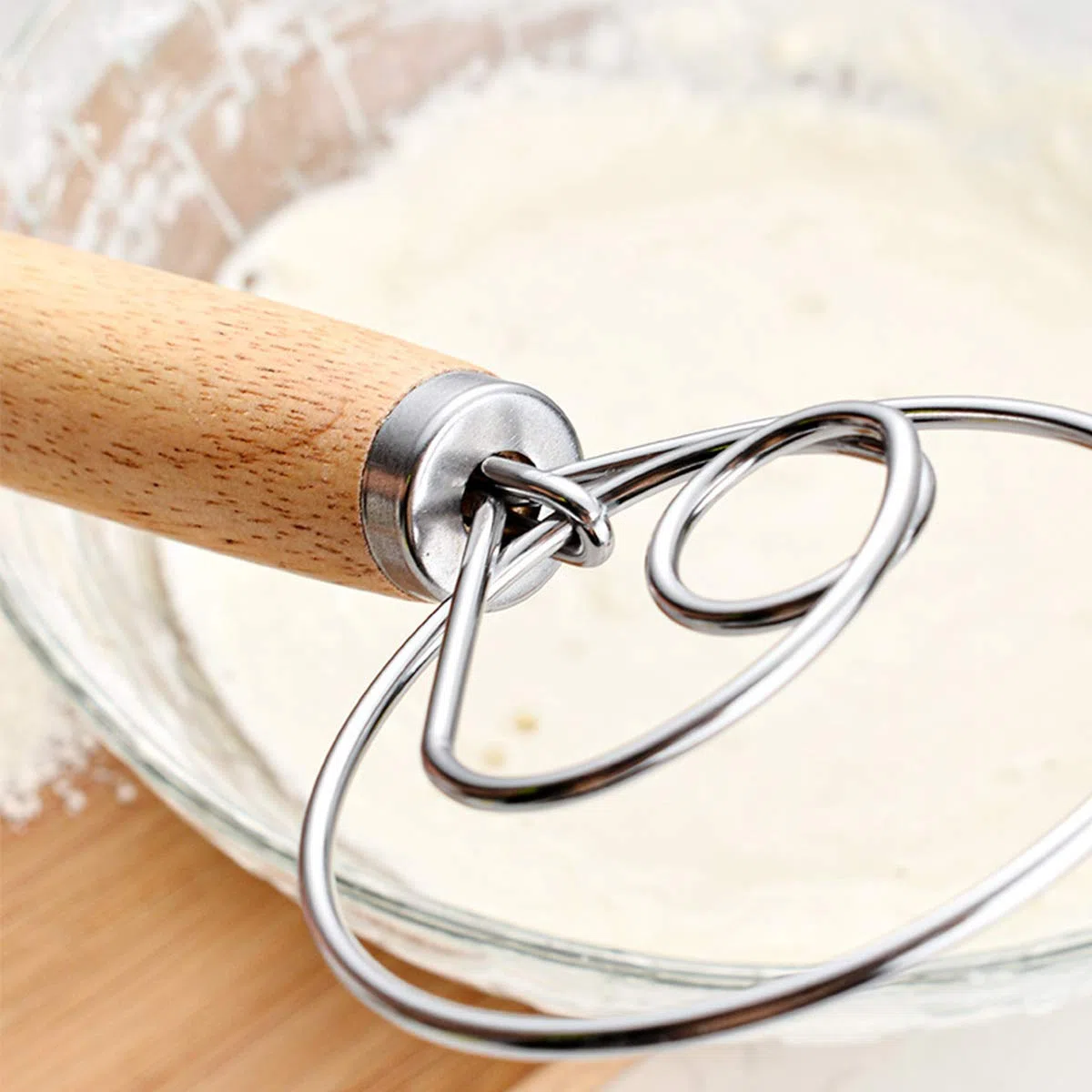 Professional Danish Dough Whisk, DBAILY 3pcs Frusta Pasta Danese Manico in Legno Fruste da Cucina in Acciaio Inox per Cuocere Torte Dessert Acida Pizza Pasticceria