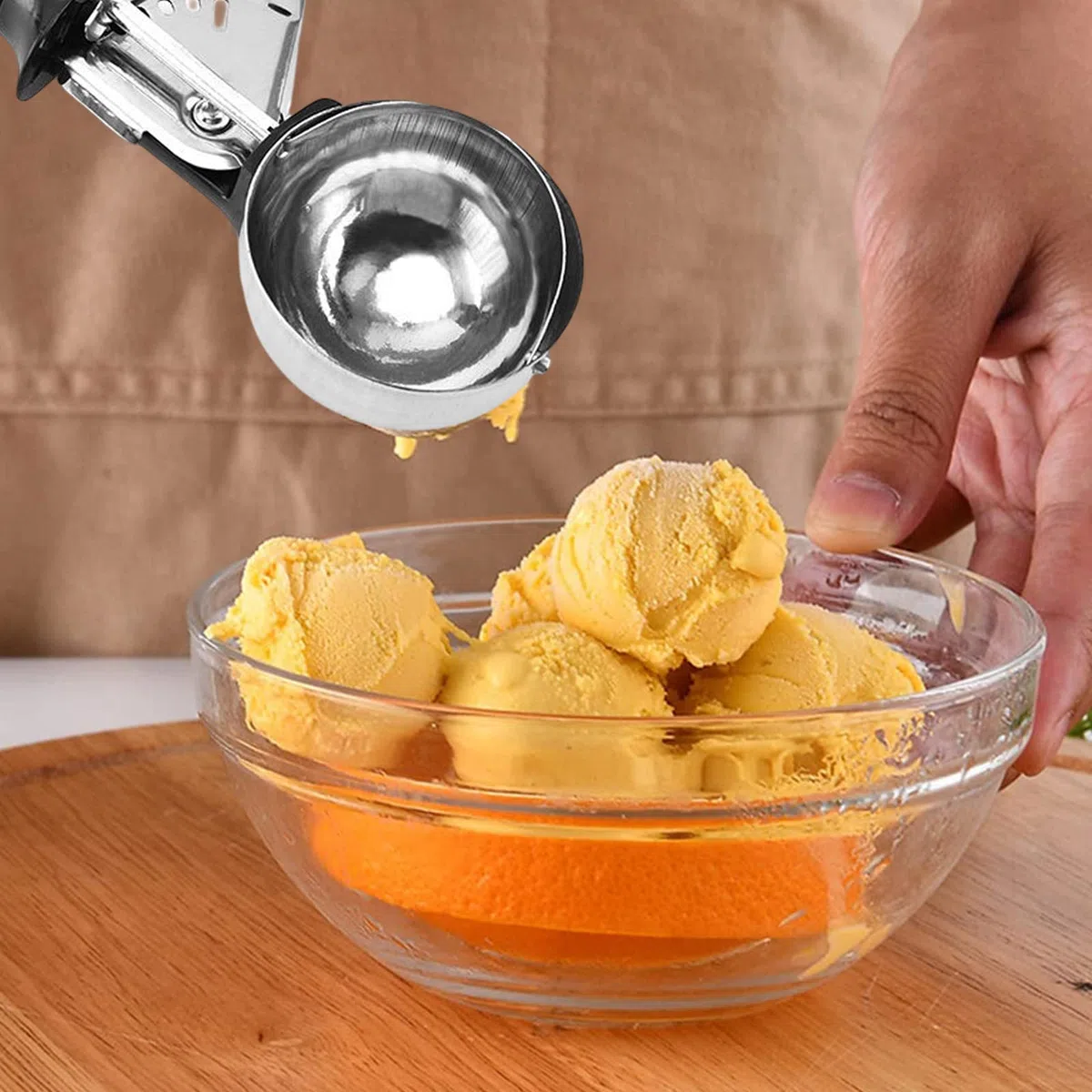 Paletta Gelato in Acciaio Inox, Porzionatori da Gelato, Acciaio Inox con Grilletto, per Scavare Il Gelato, Frutta, Biscotto, Scava la Pastella (Nero)
