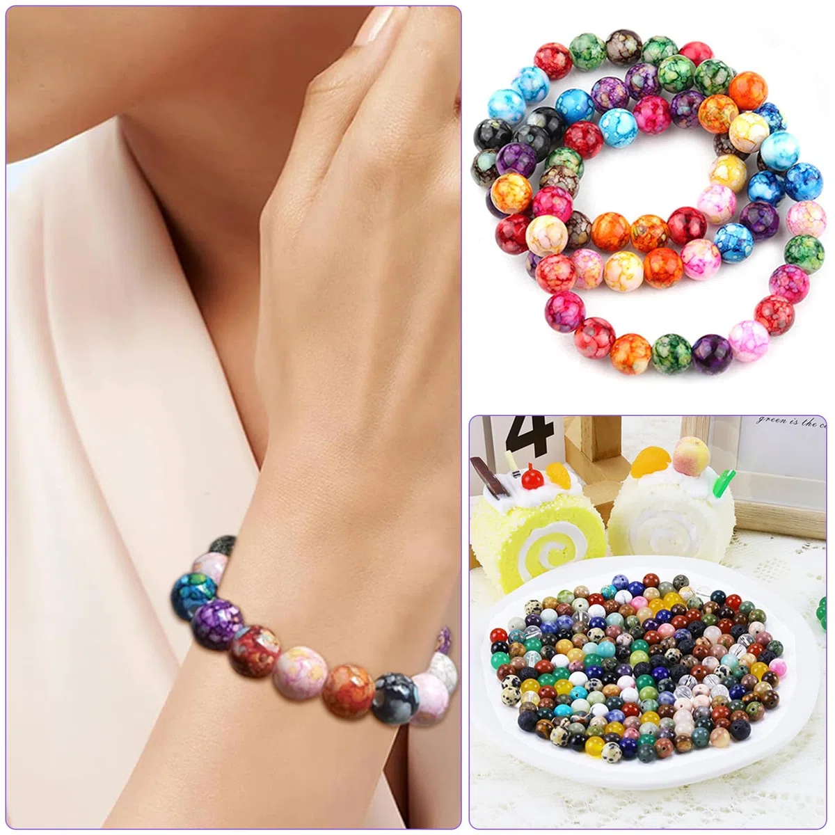 200 Pezzi 8mm Perline per Bigiotteria Fai Da Te, Perline per Braccialetti, Colorate Beads Tonde Set, Kit Braccialetti Fai Da Te per Bigiotteria Gioielli Collane Adulti Artigianato DIY