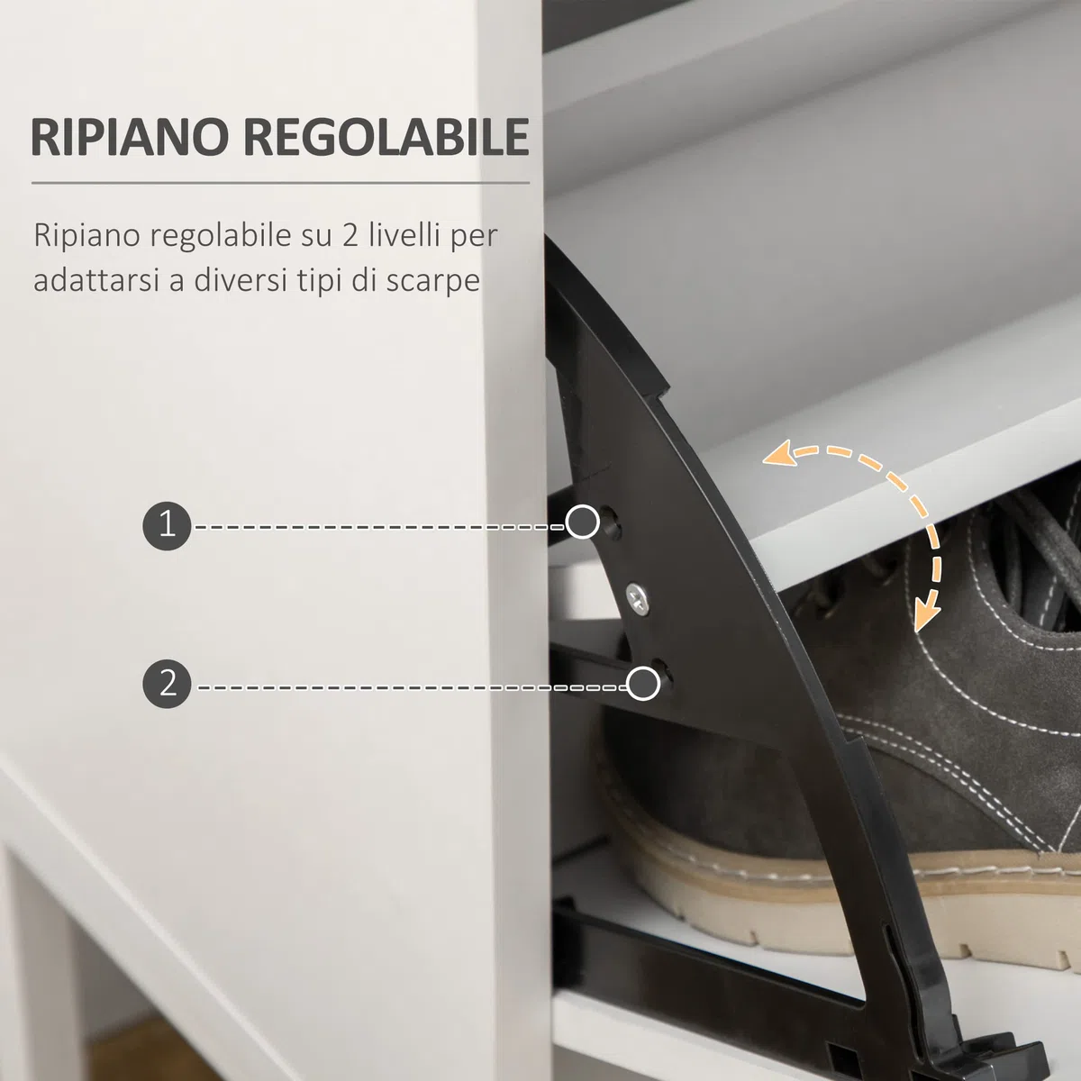 HOMCOM Mobile Portascarpe, Scarpiera Moderna per 12 Paia di Scarpe con 2 Ante a Ribalta e Cassetto, in Truciolato, MDF e Metallo, 75x26x110 cm, Bianco