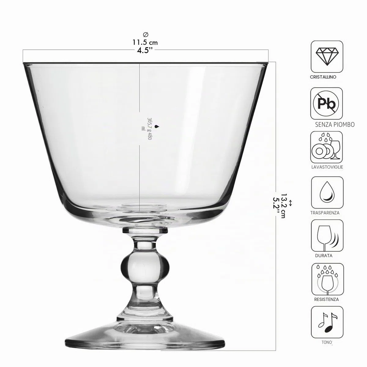 Krosno Coppa Vetro per Dessert, Gelato e Gelatine | 380 ML | Krista Collection | Ideale per la Casa, il Ristorante, Feste e Ricevimenti | Adatto alla Lavastoviglie | Sundae - Ciotola per frutta e dessert, in vetro, per casa, feste e cucina, lavabile in la