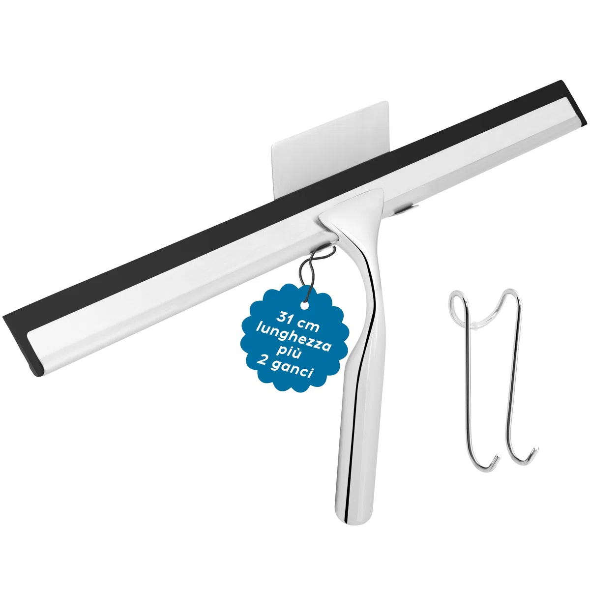 Tergivetro Doccia 31 cm kowald in Acciaio Inox | Kit Professionale con 2 Ganci e Gomma di Ricambio | Tergicristallo Extra Largo per Vetri e Piastrelle