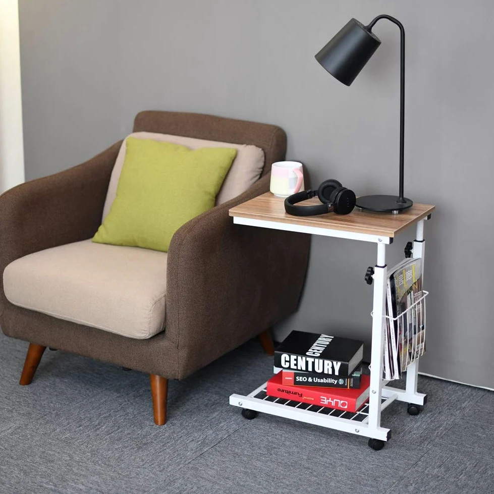 sogesfurniture End Table,Portatile Tavolo Laptop con Ruote,Tavolino,Compatto Tavolo per PC Notebook Tavolino per caffè Tavolino da Scrivania,Altezza Regolabile,Quercia BHEU-C6-OK