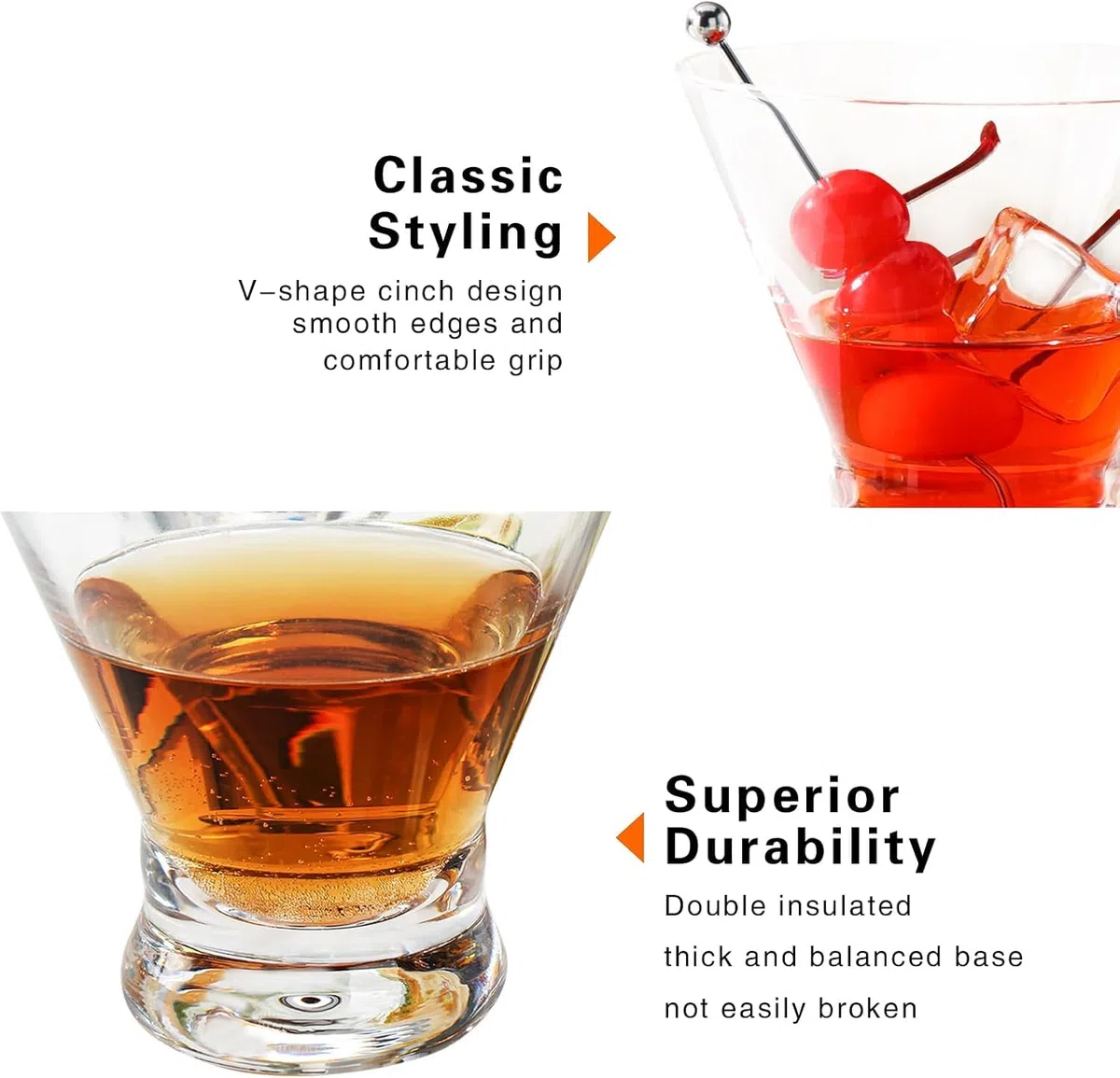 Set di 4 bicchieri da cocktail Martini - Bicchieri di cristallo senza stelo per cocktail Martini