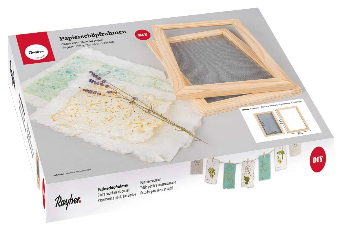 Rayher stampo doppia cornice per carta fatta a mano, naturale, con rete, formato carta 24x15,5cm, per lavori creativiy, 27001505