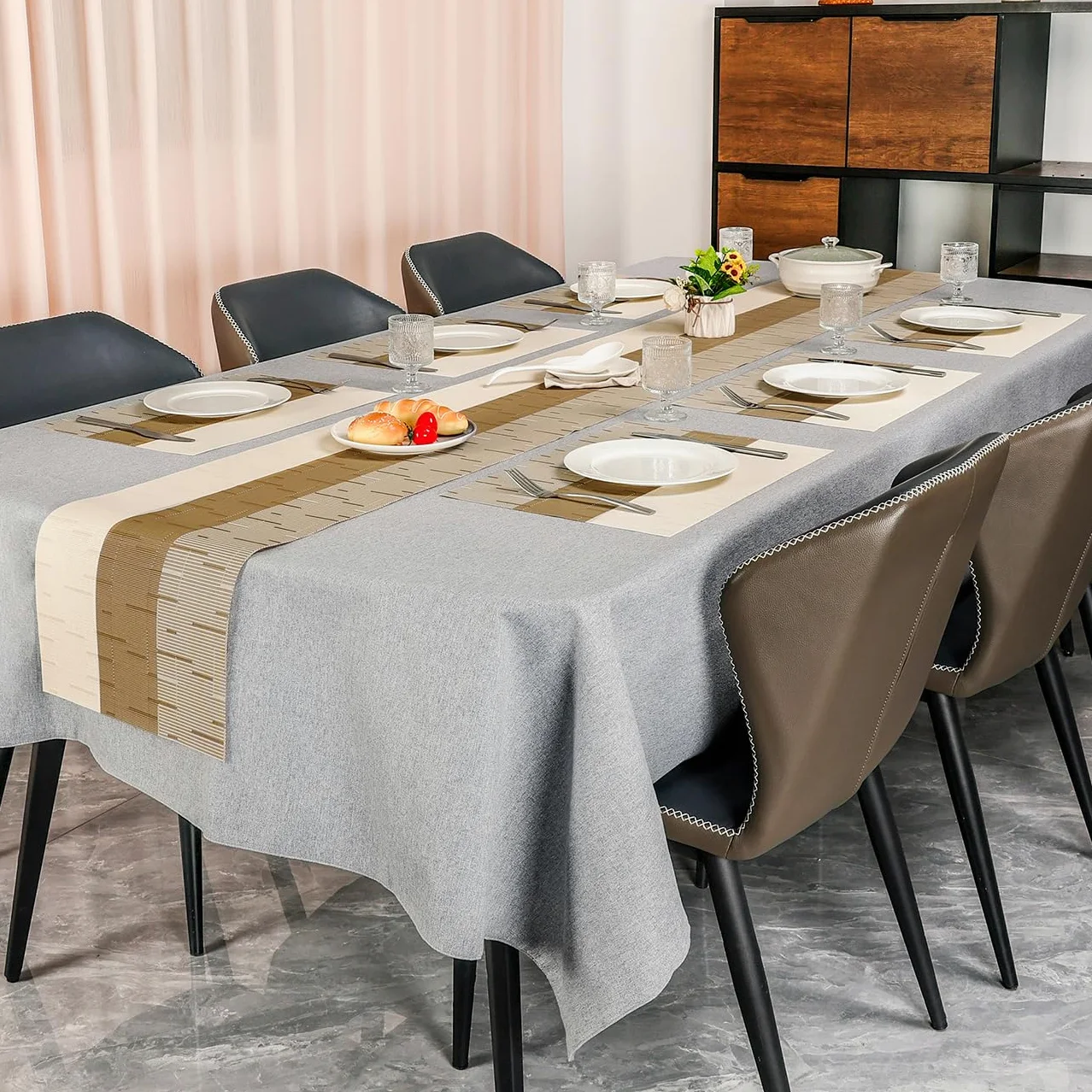 Runner Tavola Moderno, PVC Lavabile Riutilizzato Runner Tavolo Resistente al Calore Rustica Runner da Tavolo per la Decorazione di Tavoli (Beige Marrone, 30 x 180 cm)
