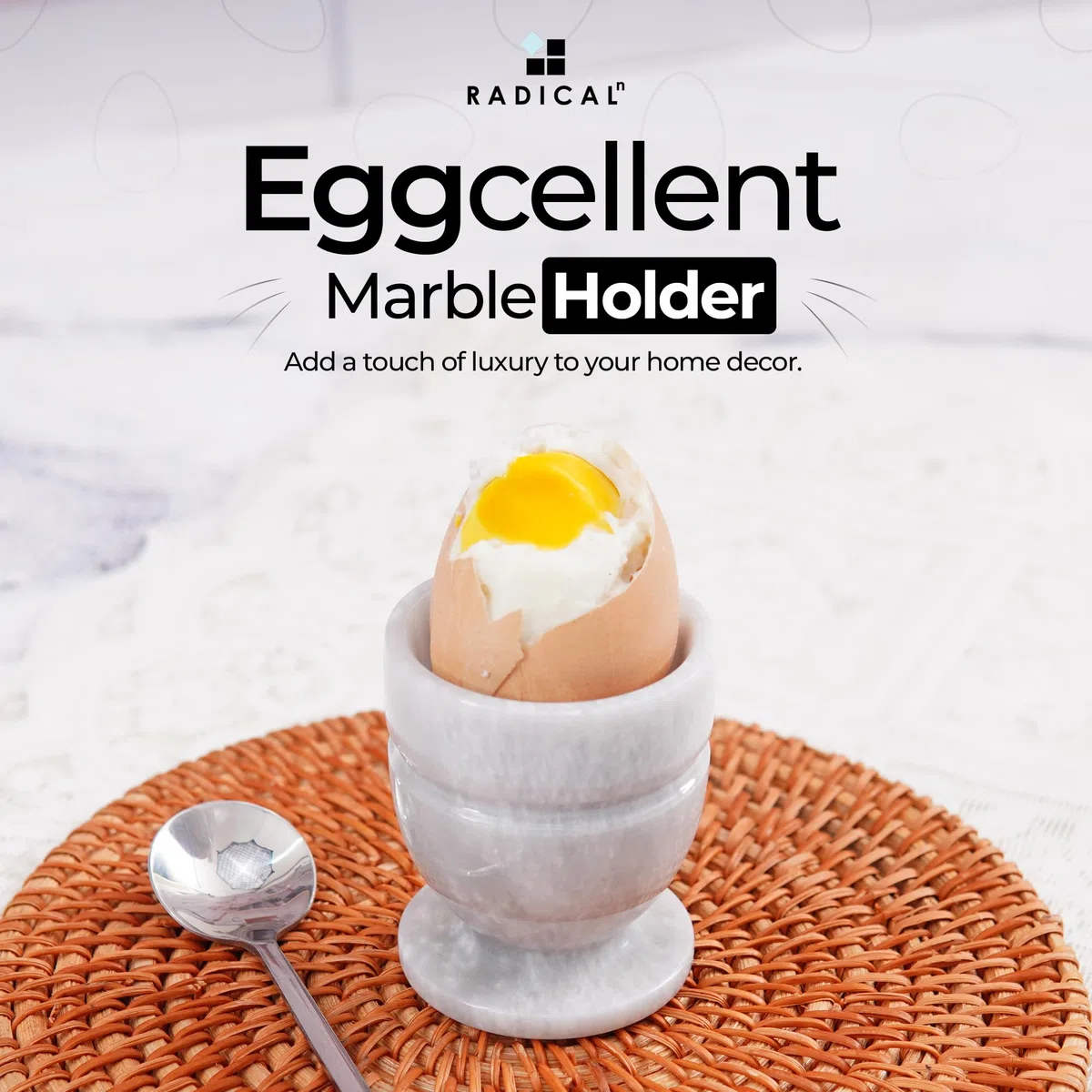 Radicaln, Set di 2 portauovo in marmo bianco, accessori da cucina fatti a mano, piccola decorazione per tavolo da pranzo, per uova alla coque