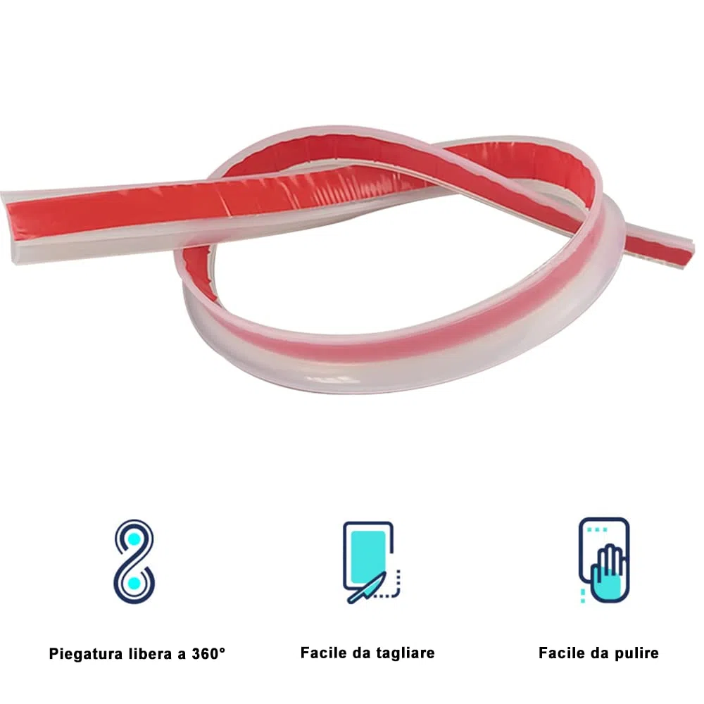 100CM Autoadesiva Silicone Doccia per Acqua Barriera,Bordo Doccia Vasca da Bagno Barriera Pieghevole Profilo,Striscia di Ritenzione Bagno,Paratie Antiallagamento Porta,Guarnizione Doccia(Trasparente)