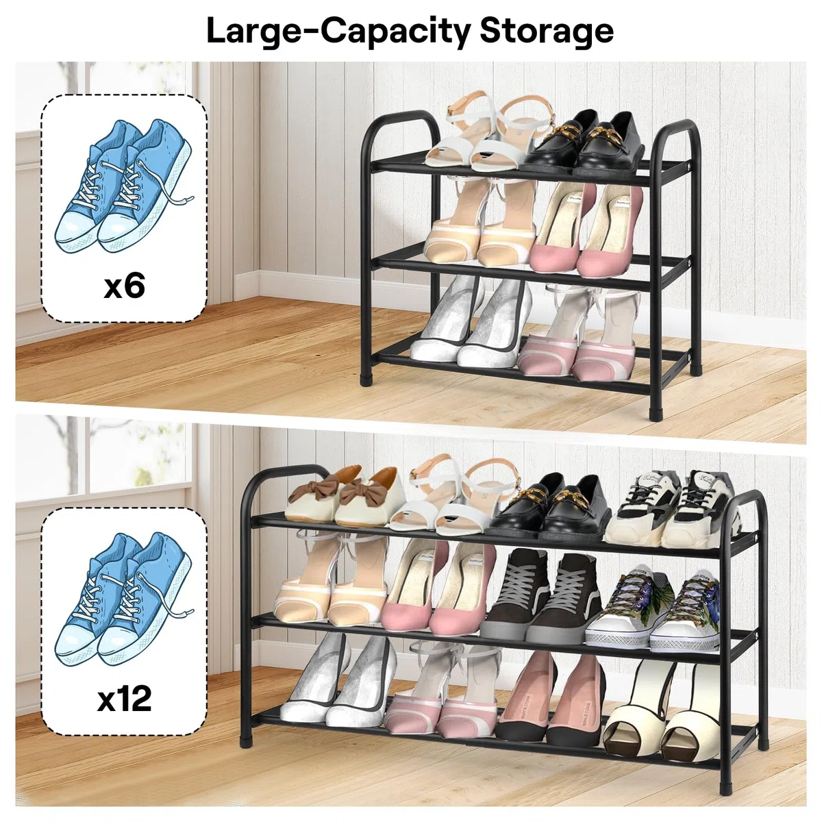 talifoca Scarpiera Espandibile, Regolabile 43-78 cm, Scaffale Porta Scarpe in Metallo a 3 Ripiani, Salvaspazio e Stabile Organizzatore per Scarpe per Ingresso Soggiorno Camera da Letto
