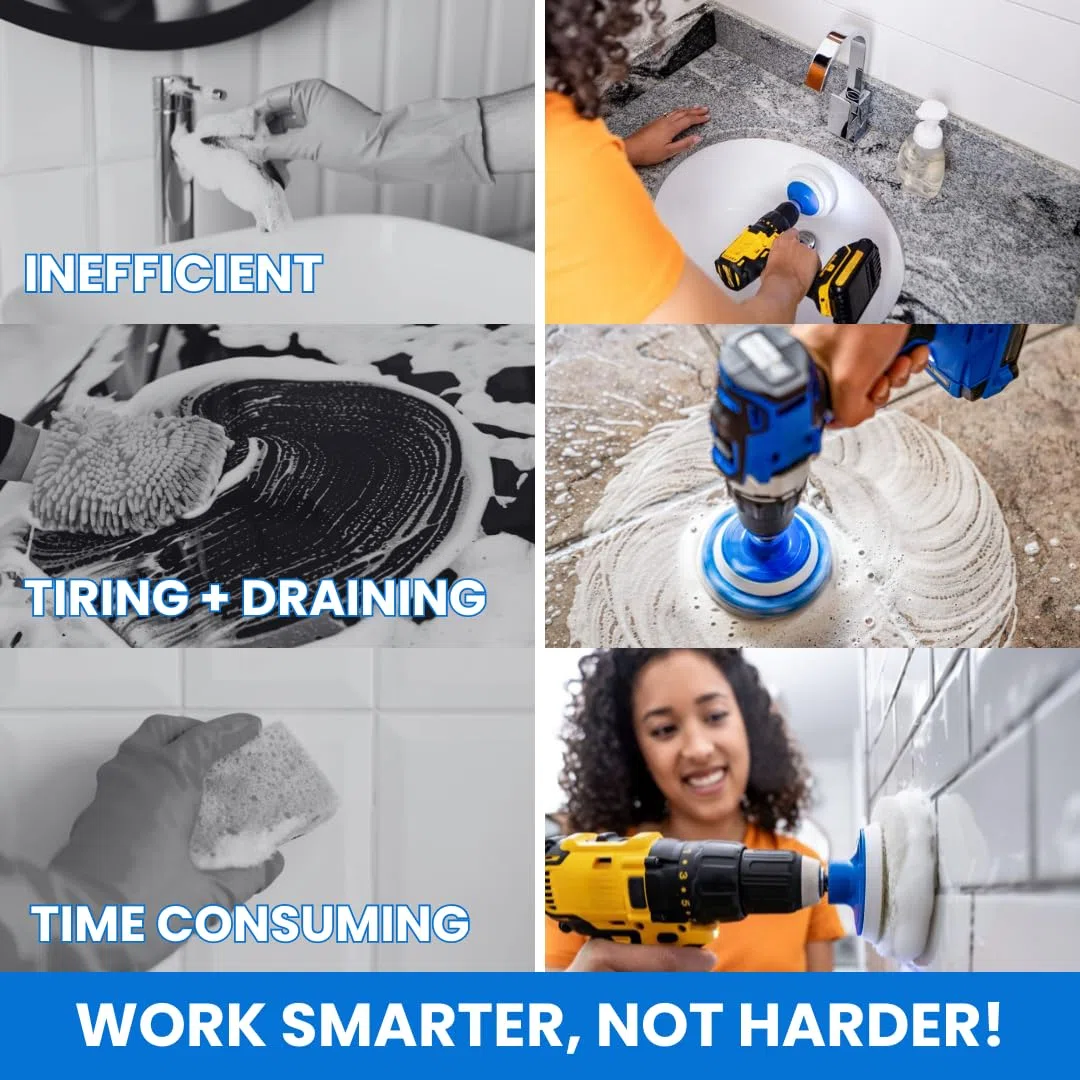 RotoScrub Kit di accessori da bagno di pulizia Drill 4"x4"x8.5" Blu bianco
