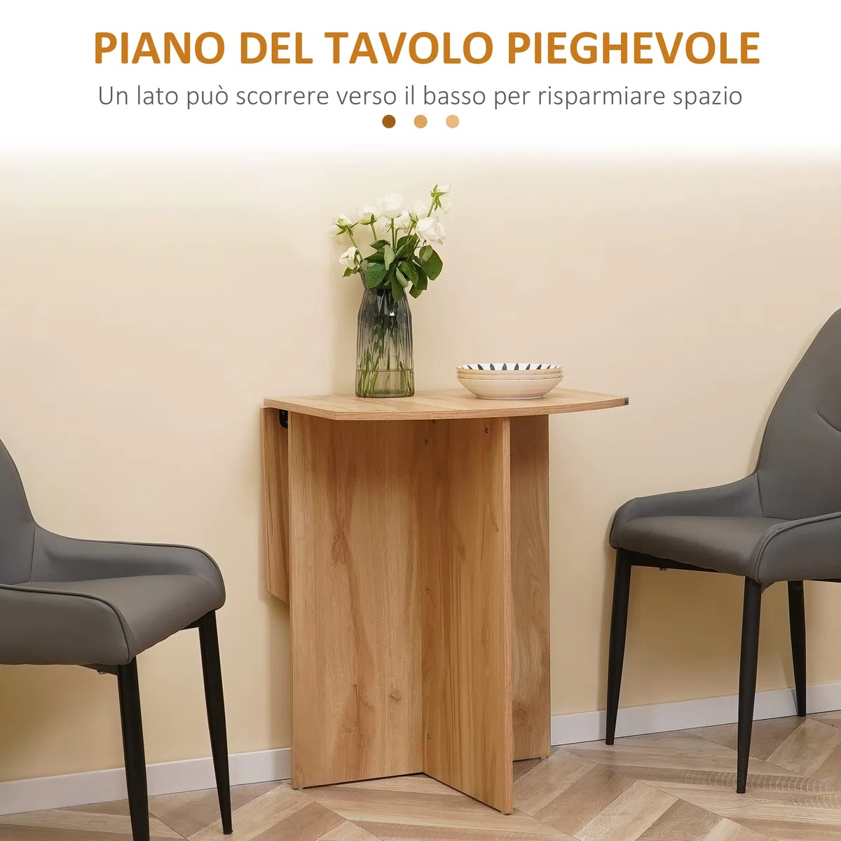 HOMCOM Tavolo da Pranzo, Tavolo Pieghevole Salvaspazio da Cucina e Soggiorno in Legno 90x60x74cm, Quercia