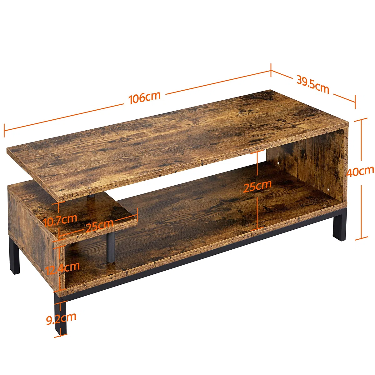 Yaheetech Tavolino Basso da Salotto Tavolino Basso da Caffè Portaoggetti Moderno Tavolo da Divano con Ripiano Inferiore Mobile da Soggiorno a 3 Livelli 106 x 39,5 x 40 cm