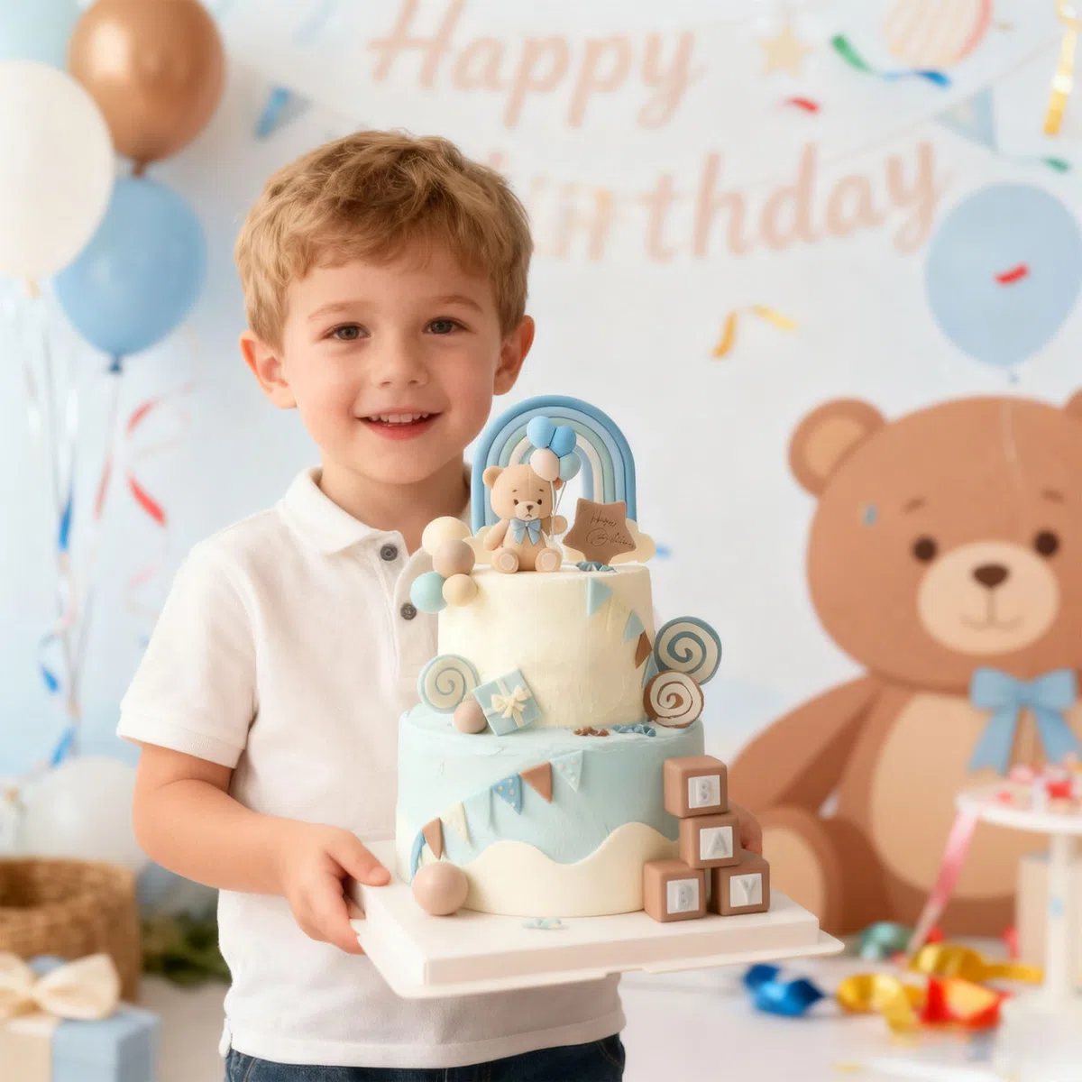 decorazione torta orso palline torta orso festa bebe compleanno blu