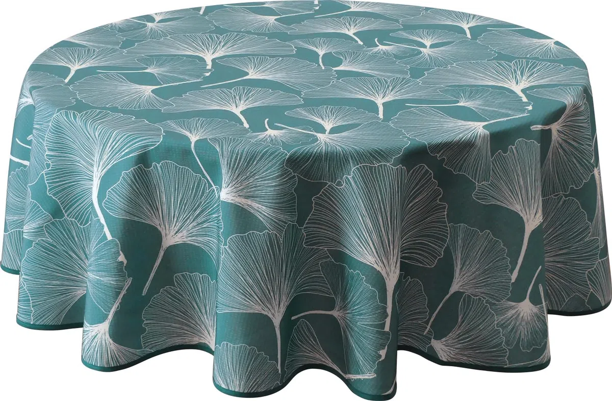Le linge de Jules Tovaglia antimacchia Biloba verde, rotonda, 160 cm