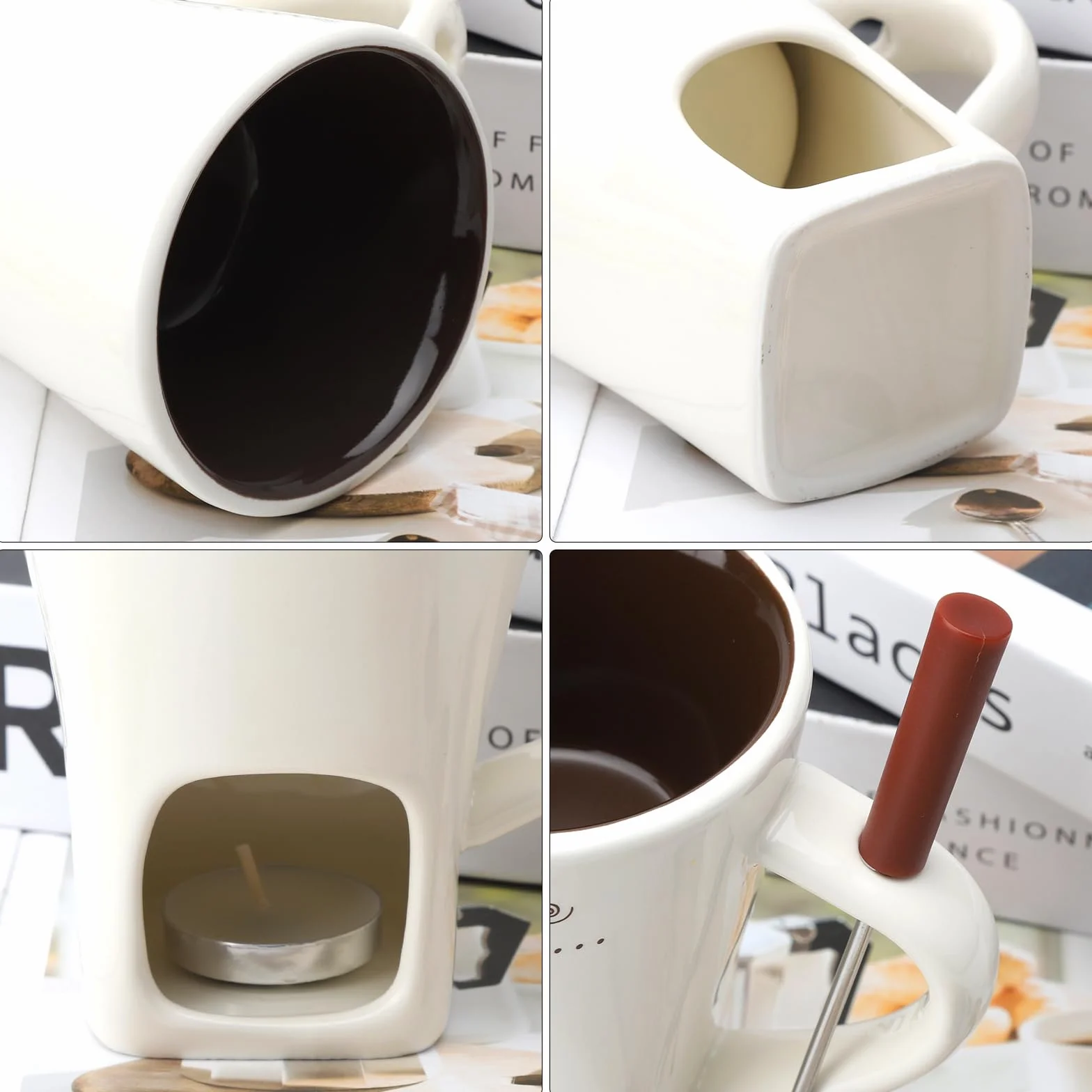 Set per fonduta di cioccolato in ceramica 130ML Tazza per fonduta di cioccolato con porta candele e forchette Set per fonduta di cioccolato Set per fonduta di cioccolato per cioccolato