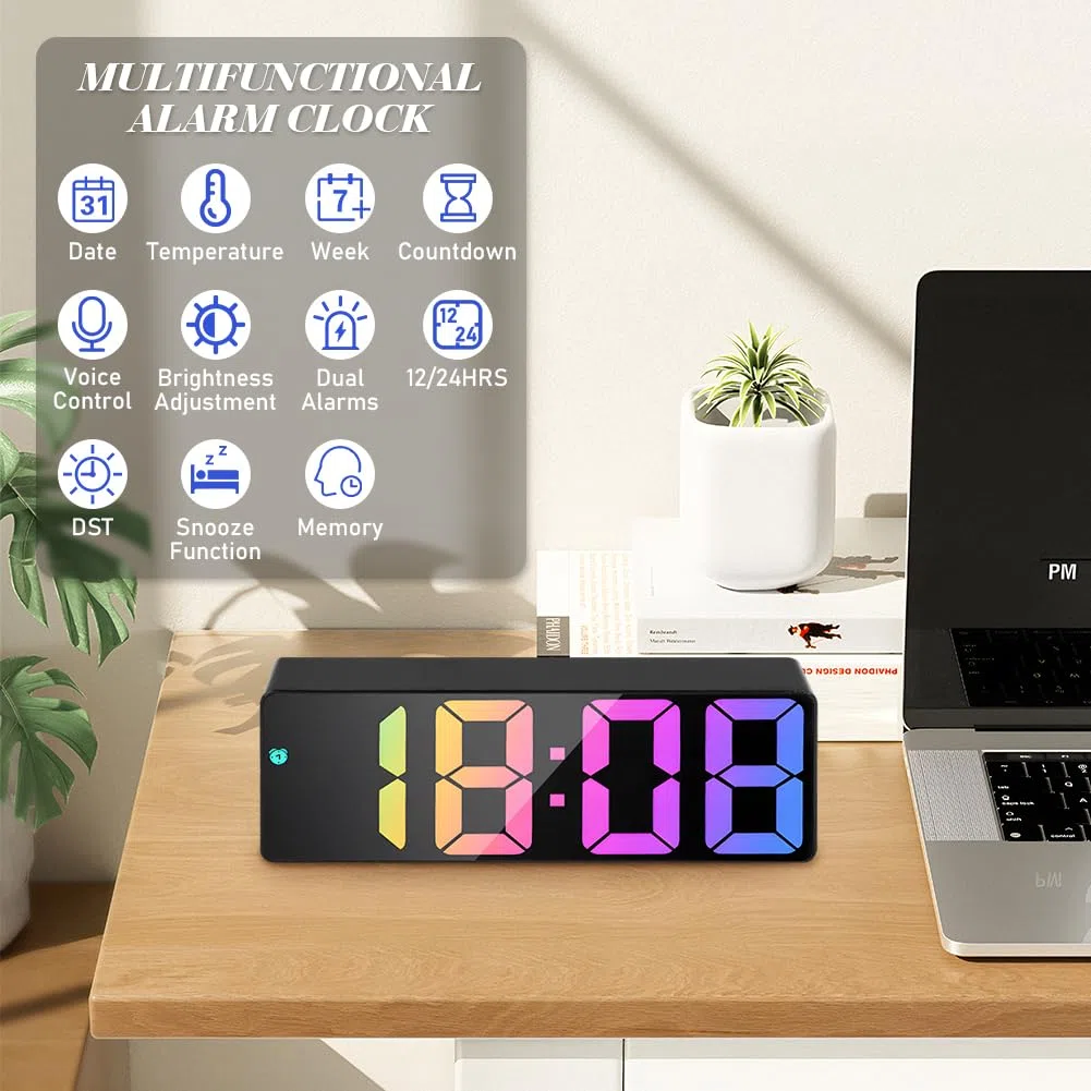 flintronic Sveglia Digitale da Comodino, Sveglia da Comodino, con Temperatura, Svegli Digitale da Comodin con Snooze, Suoni e Luminosità Regolabile, USB e Alimentato a Batteria
