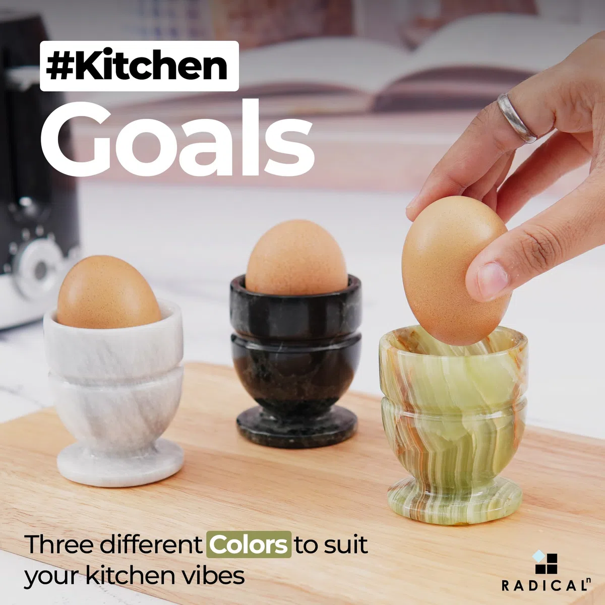 Radicaln, Set di 2 portauovo in marmo bianco, accessori da cucina fatti a mano, piccola decorazione per tavolo da pranzo, per uova alla coque