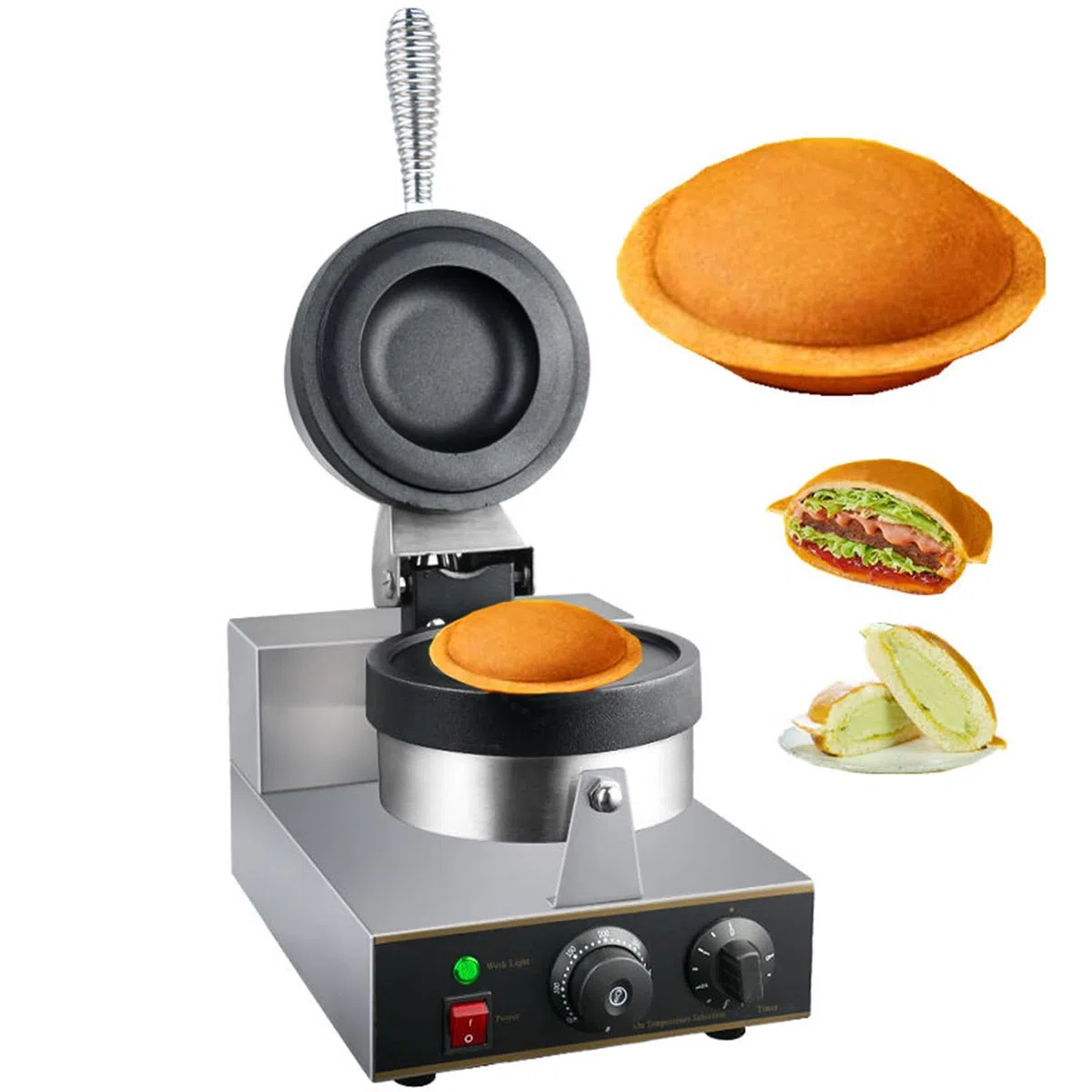 Maker di waffle di hamburger commerciale, 1300 W Stick Electric Panini Press Machine di hamburger 50-300 ℃ Controllo a temperatura Riscaldamento a doppia faccia da 5 minuti Guppa