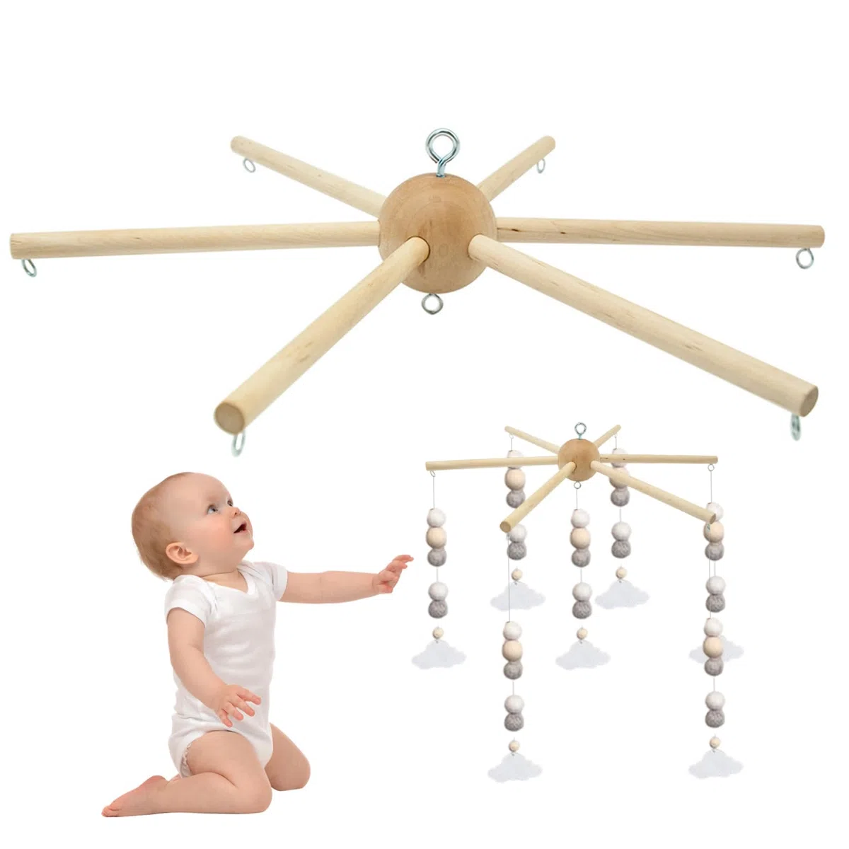 Appendiabiti Mobile per Culla Campanelli Eolici a Sei Gambe Appendiabiti Mobile in Legno per Cellulari da Soffitto per Camera da Letto del Bambino Decorazione Giocattolo Regalo