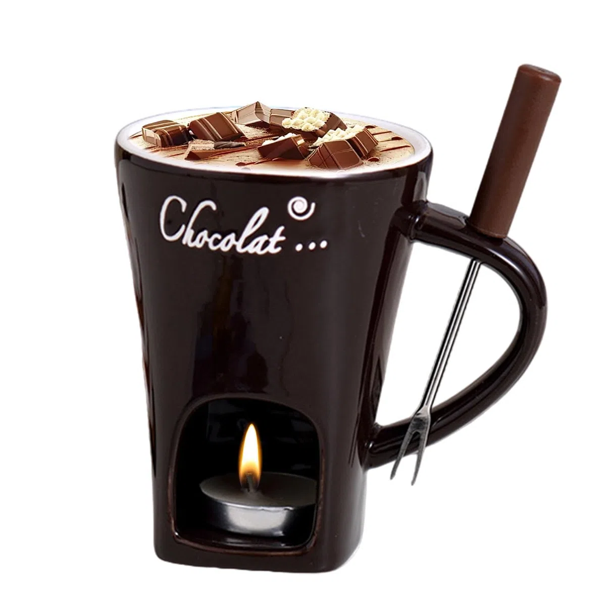 Set per fonduta di candele da tè, set di tazze per fonduta di cioccolato - Tazza per fonduta di cioccolato in ceramica con pentola calda - Scaldaburro riscaldante Melting Pot per tè e cioccolato per c