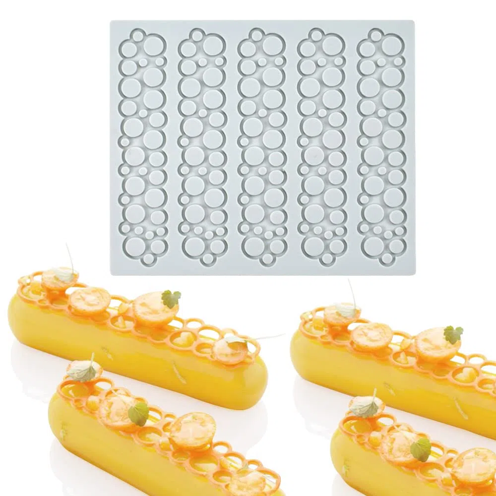 Tappetino in pizzo fondente in silicone, stampo per impressione artigianale di zucchero, decorazione per cucina molecolare di torte commestibili, 5 fori lunga Bolla
