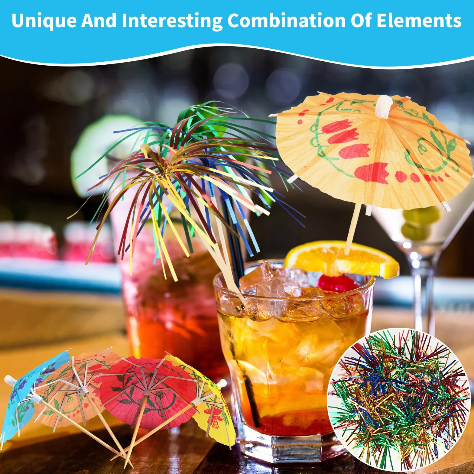 200 Pezzi Accessori Per Bevande Per Cocktail Party, Succhiare 150 Pezzi Fuochi D'Artificio Per Cocktail, 50 Pezzi Ombrellini Cocktail, Colorato Piedini Da Cocktail Per Bevande Frutta Partito