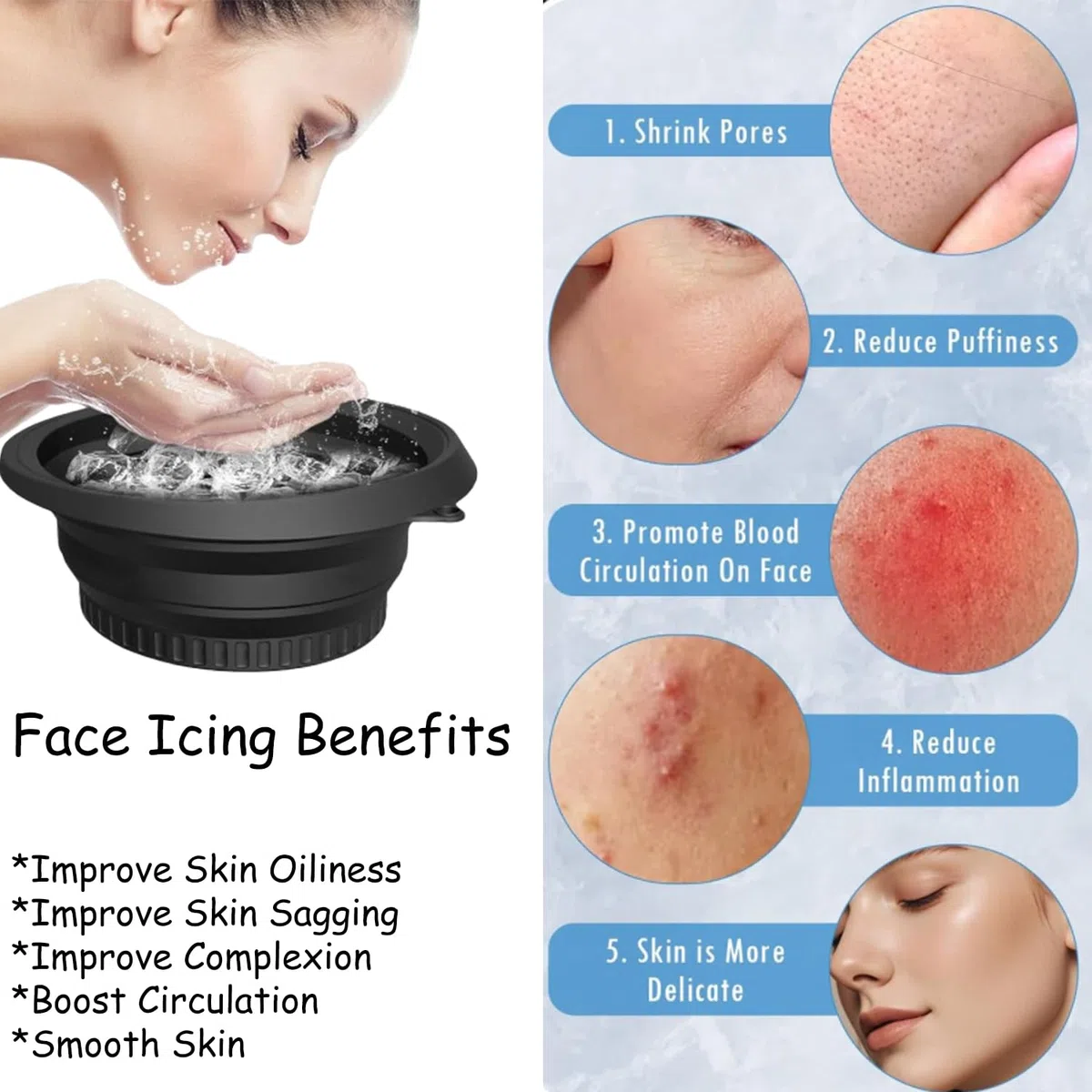 Ciotola Per Il Ghiaccio In Silicone Per Il Viso, Face Ice Bath Bowl, Ciotola Da Bagno Di Ghiaccio, Bacino Portatile a Raffreddamento Rapido, Lavandino Portatile Per Sollievo Dal Gonfiore (Nero)